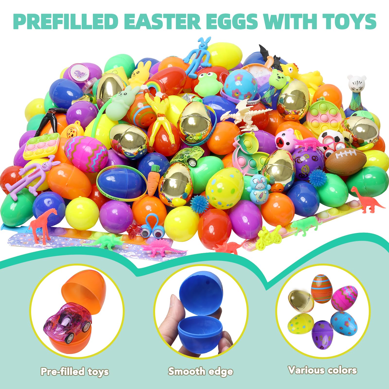 300 Pcs Prefilled Easter Eggs with Assorted Toys Inside - Non-Candy Easter Basket Stuffers & Egg Fillers for Kids - Bulk Easter Toys for Egg Hunts, Classroom Prizes, Party Favors & Easter Celebrations - Perfect for School Events, Birthday Parties & Family Gatherings