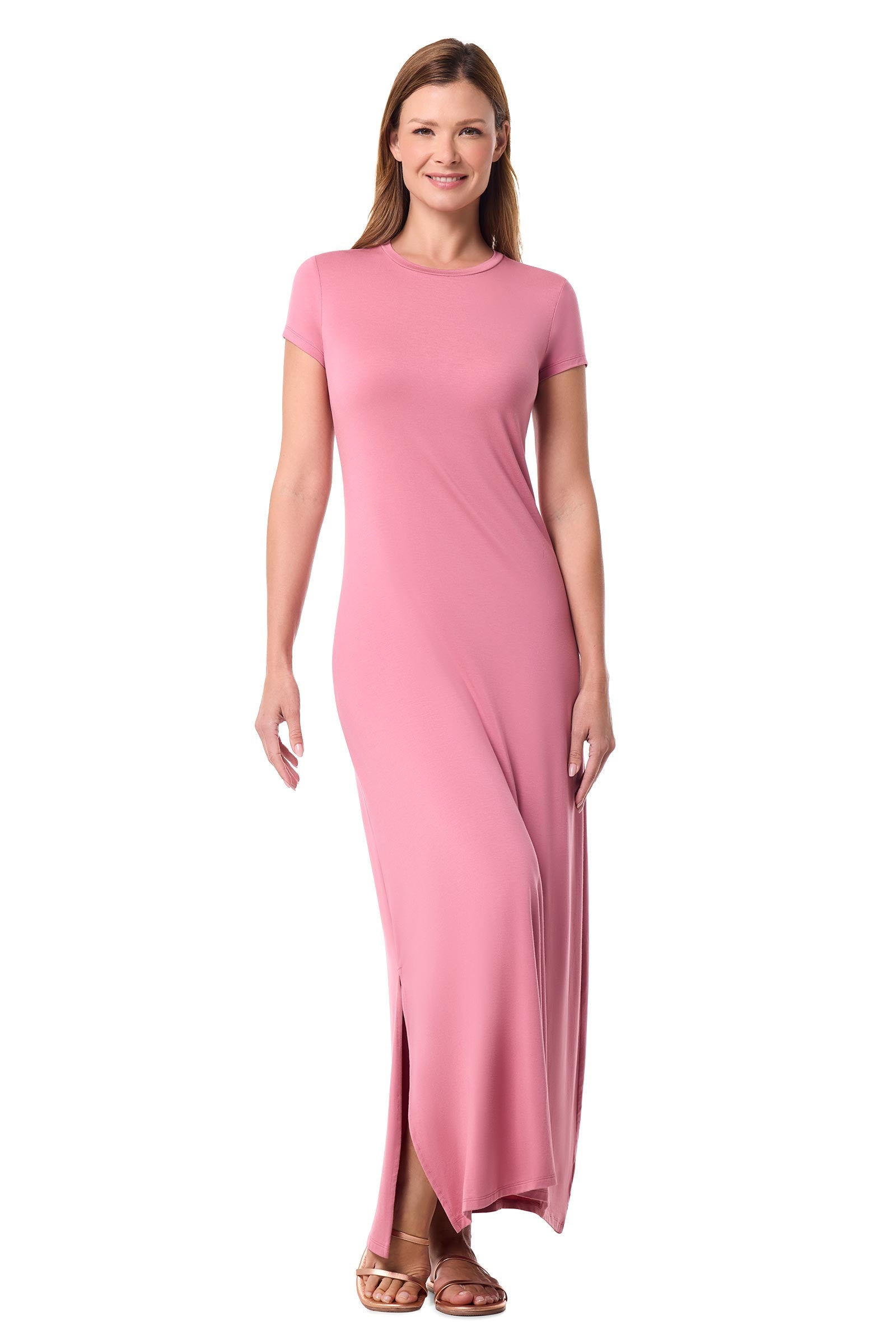 Women's Dounelle Maxi Dress in Terracotta Rose - Flowy Long Boho Dress for Summer Beach, Vacation & Casual Wear