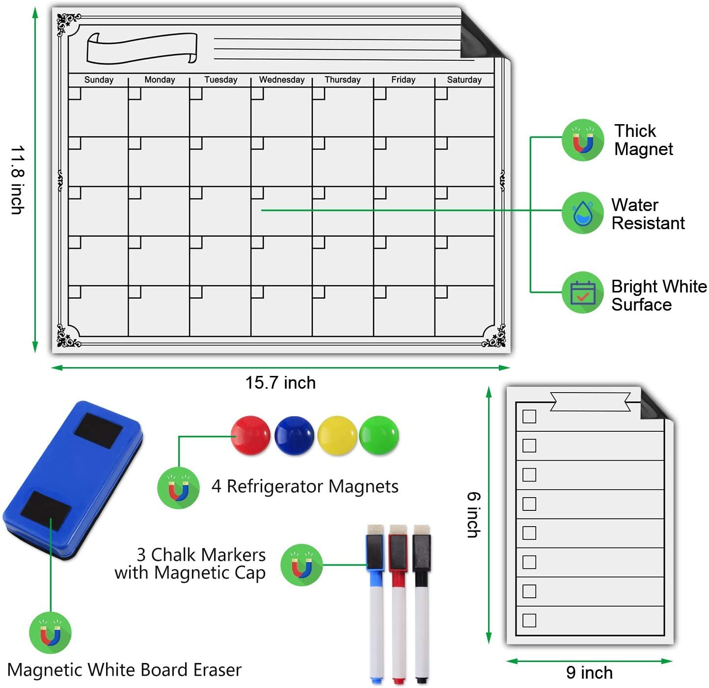 2025 Magnetic Refrigerator Calendar Whiteboard - Monthly Planner & Memo Board for Family Organization, Grocery Lists & Reminders (10-Piece Dry Erase Set) - Perfect for Kitchen, Office & Home Organization