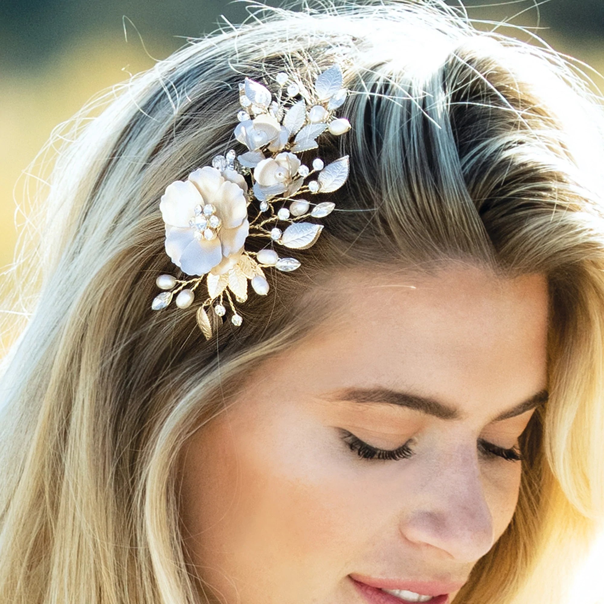 Elegant Floral Wedding Hair Clip with Swarovski Crystals & Freshwater Pearls - Perfect for Brides, Bridesmaids, and Special Occasions