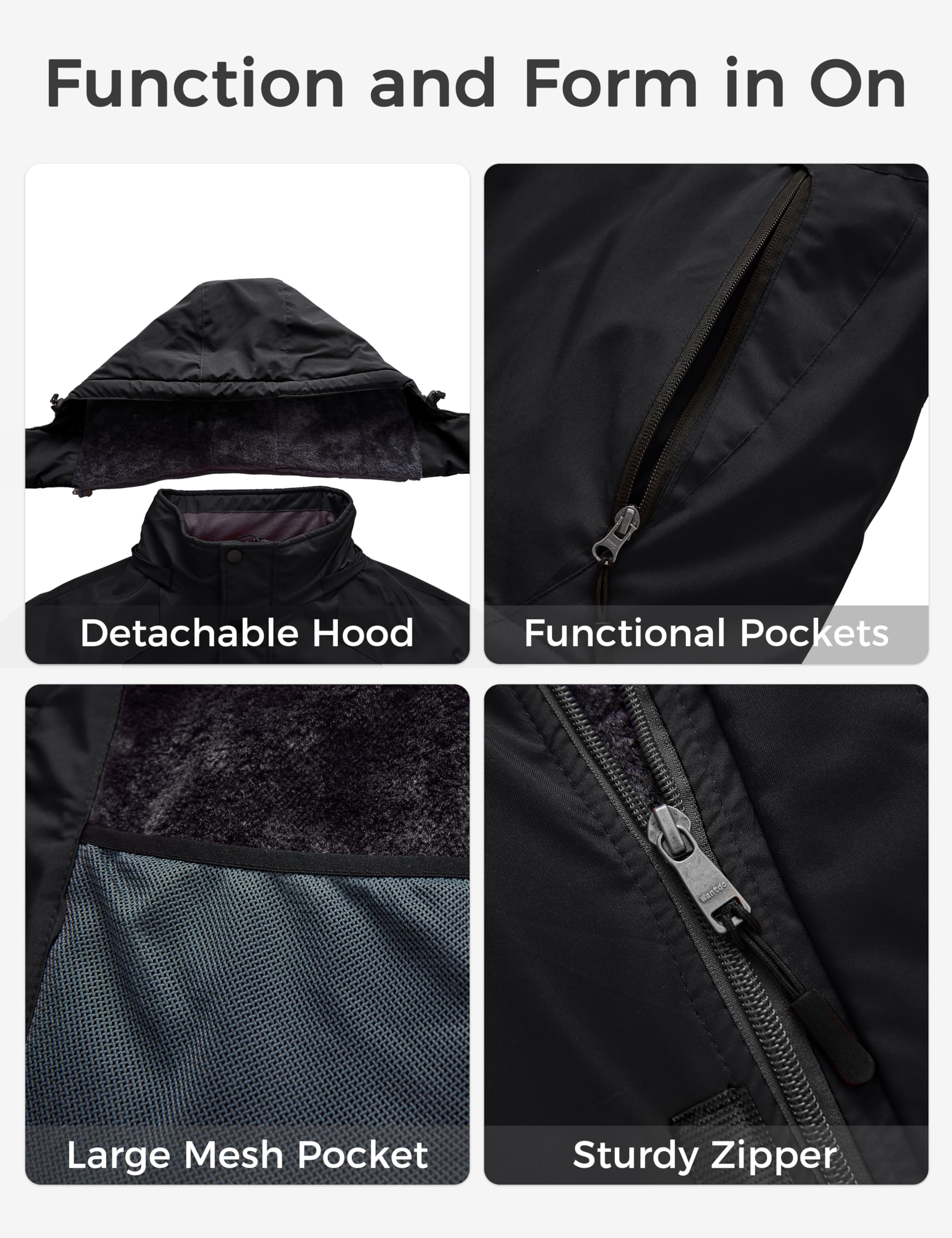 Wantdo Men's Plus Size Waterproof Ski Jacket - Big & Tall Winter Coat with Hood, Windproof Snow Jacket for Skiing, Snowboarding & Outdoor Activities