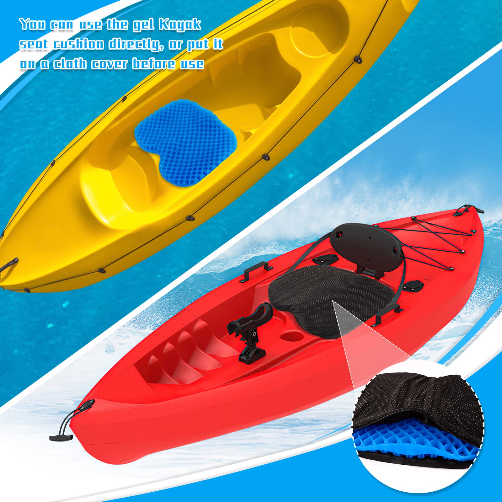 Non-Slip Kayak Seat Cushion - Thick Waterproof Gel Kayak Seat Pad with Anti-Skid Cover for Sit-In & Inflatable Kayaks, Canoes, Boats - Comfortable Fishing Kayak Accessories for Outdoor Water Sports & Adventure