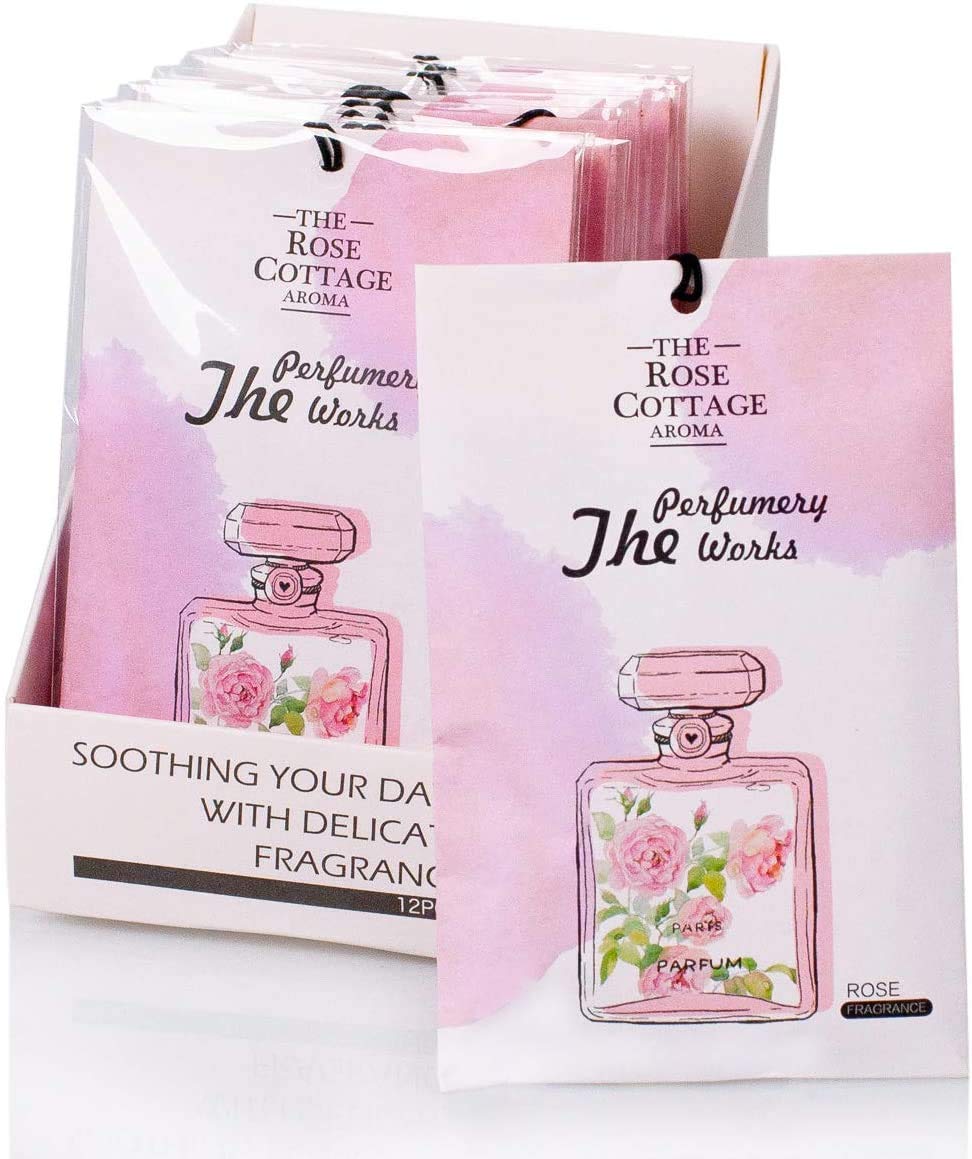 ROSE COTTAGE 12-Pack Long Lasting Rose Scented Closet Deodorizer Sachets - Fresh Air Freshener for Wardrobes, Drawers & Home Fragrance | Perfect for Closet Organization, Linen Storage & Room Refresh