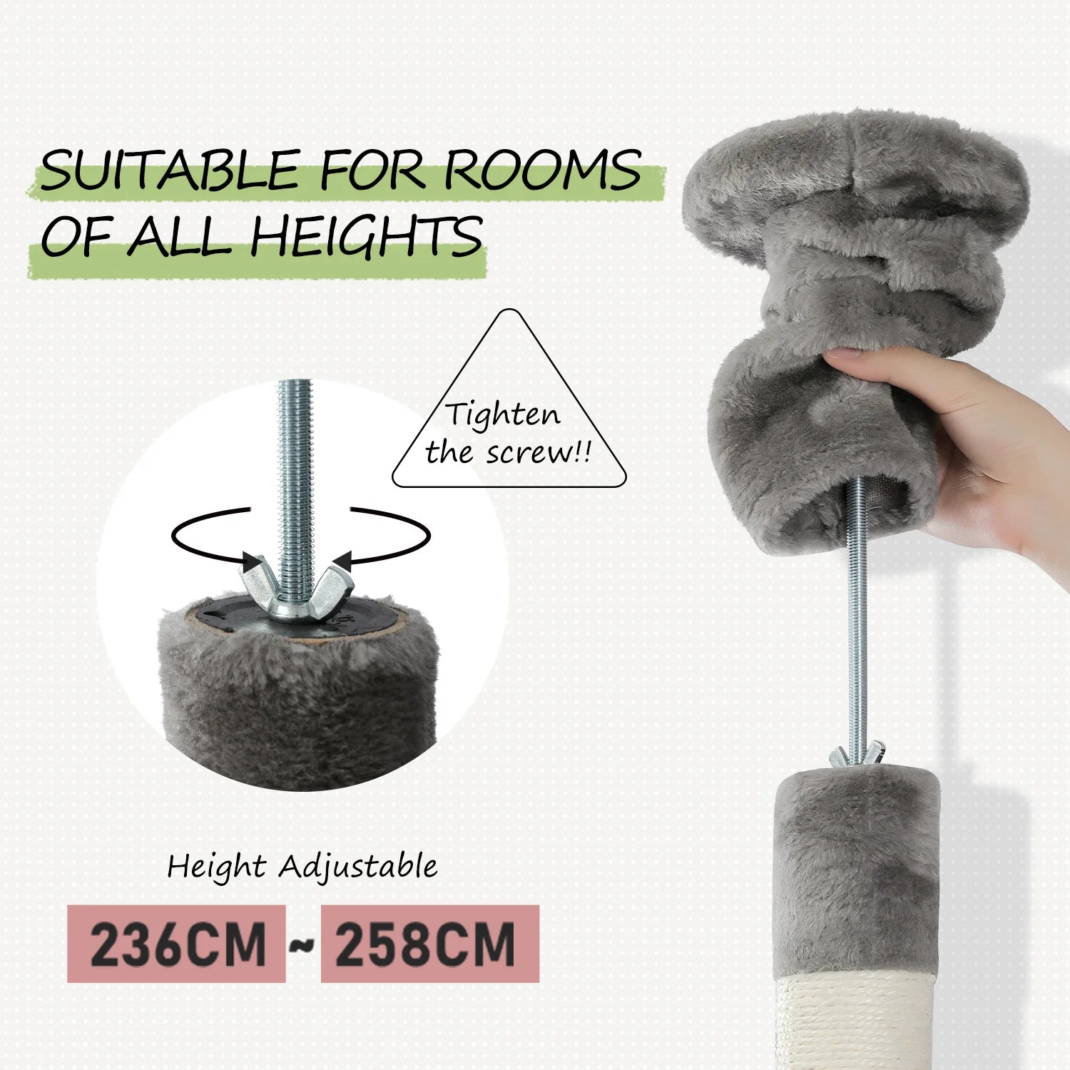 Adjustable Floor to Ceiling Cat Tree with Perch & Scratching Post - Grey - Perfect for Small Spaces & Apartment Living for Cats