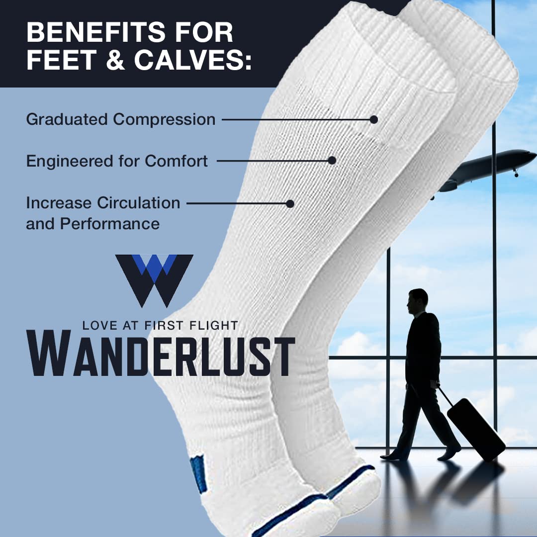 Wanderlust Everyday Compression Socks for Men & Women - Breathable Support Stockings for Travel, Running & Work - Improve Circulation & Reduce Swelling