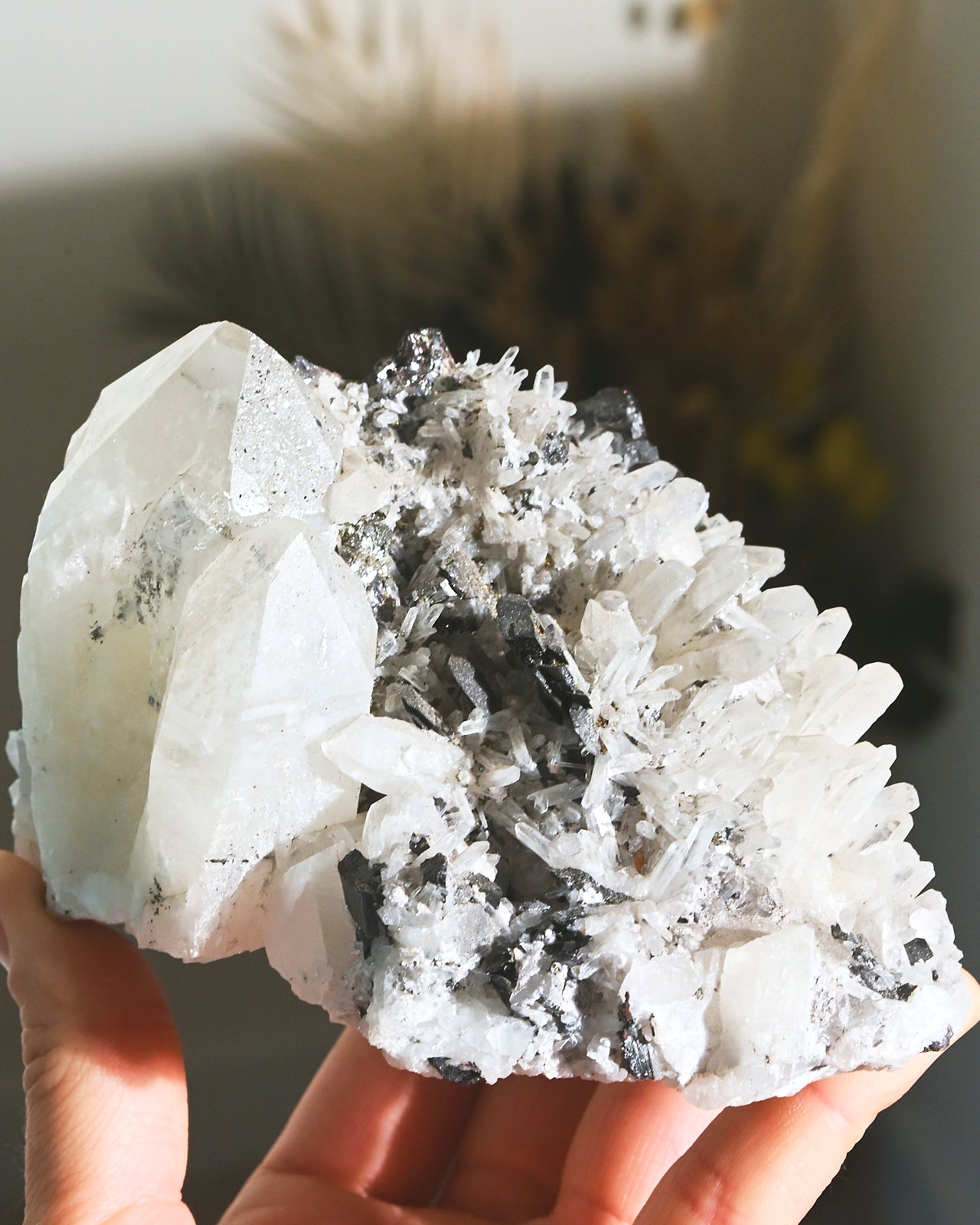 4-Inch Hubnerite with Quartz Crystal - Natural Mineral Specimen for Collectors, Healing & Home Decor