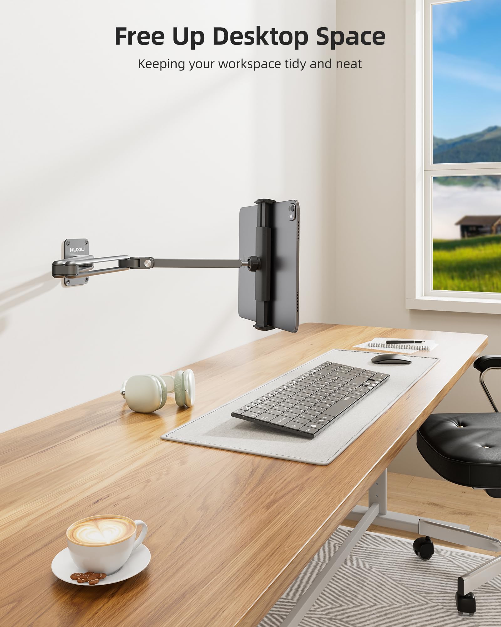 Premium Aluminum Alloy Wall Mount Tablet Holder - 360° Adjustable Foldable Stand for iPad Pro/Air 13/11