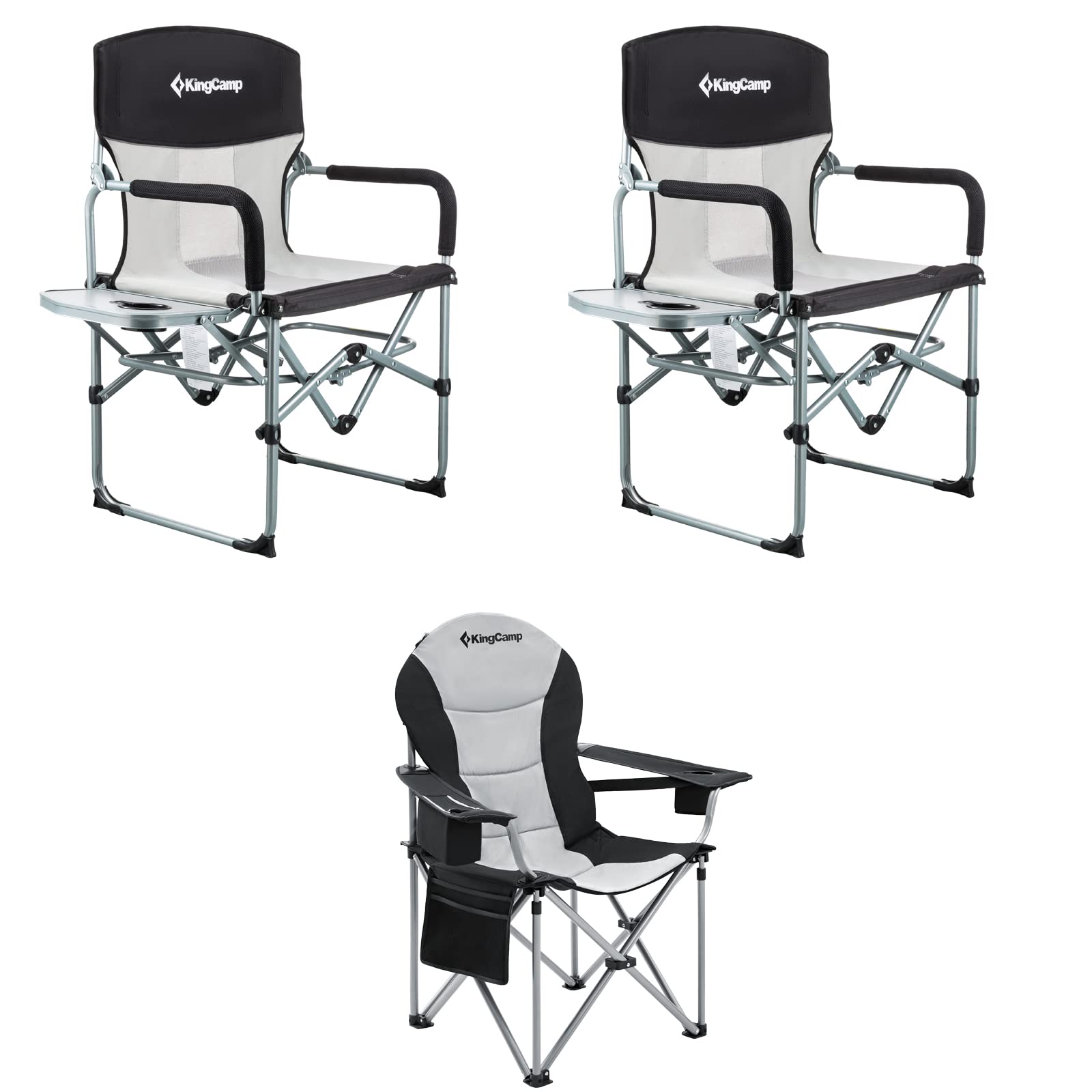 **2 Pack KingCamp Director Camping Chairs with Side Table & Lumbar Support – Heavy Duty Folding Chairs for Outdoor, Beach, Picnic, and Backyard Relaxation**