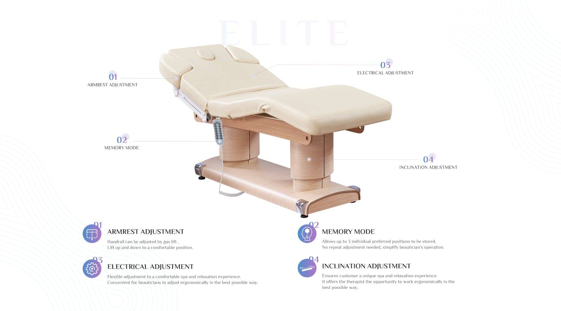 Professional BELVEDERE Electric Massage Table for Spa & Salon - Adjustable Height & Reclining Backrest - Perfect for Massage Therapy, Facial Treatments & Relaxation