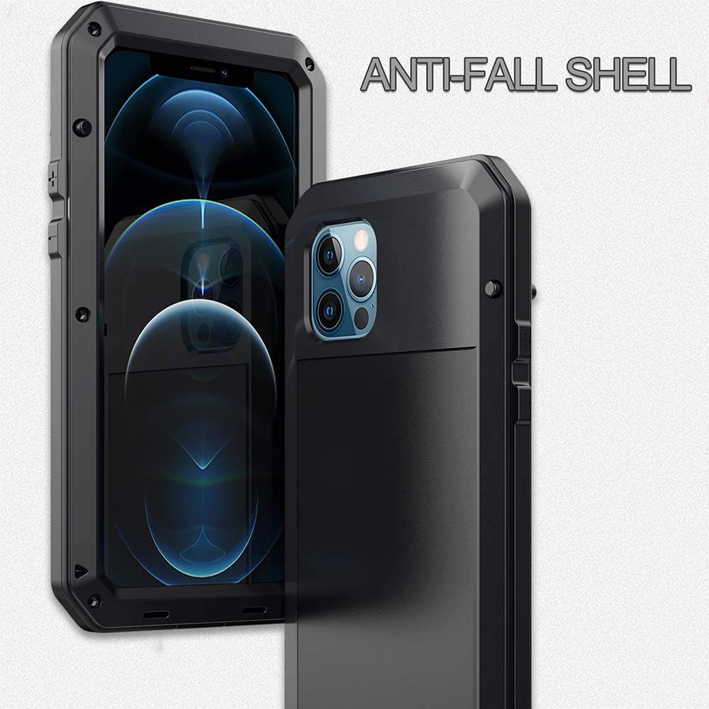 **Amever Heavy Duty Shockproof iPhone 12 Pro Max Case – 360° Full Body Protection, Aluminum Metal Frame & Built-in Screen Protector – Tough Armor Design for iPhone 12 Pro Max 6.7