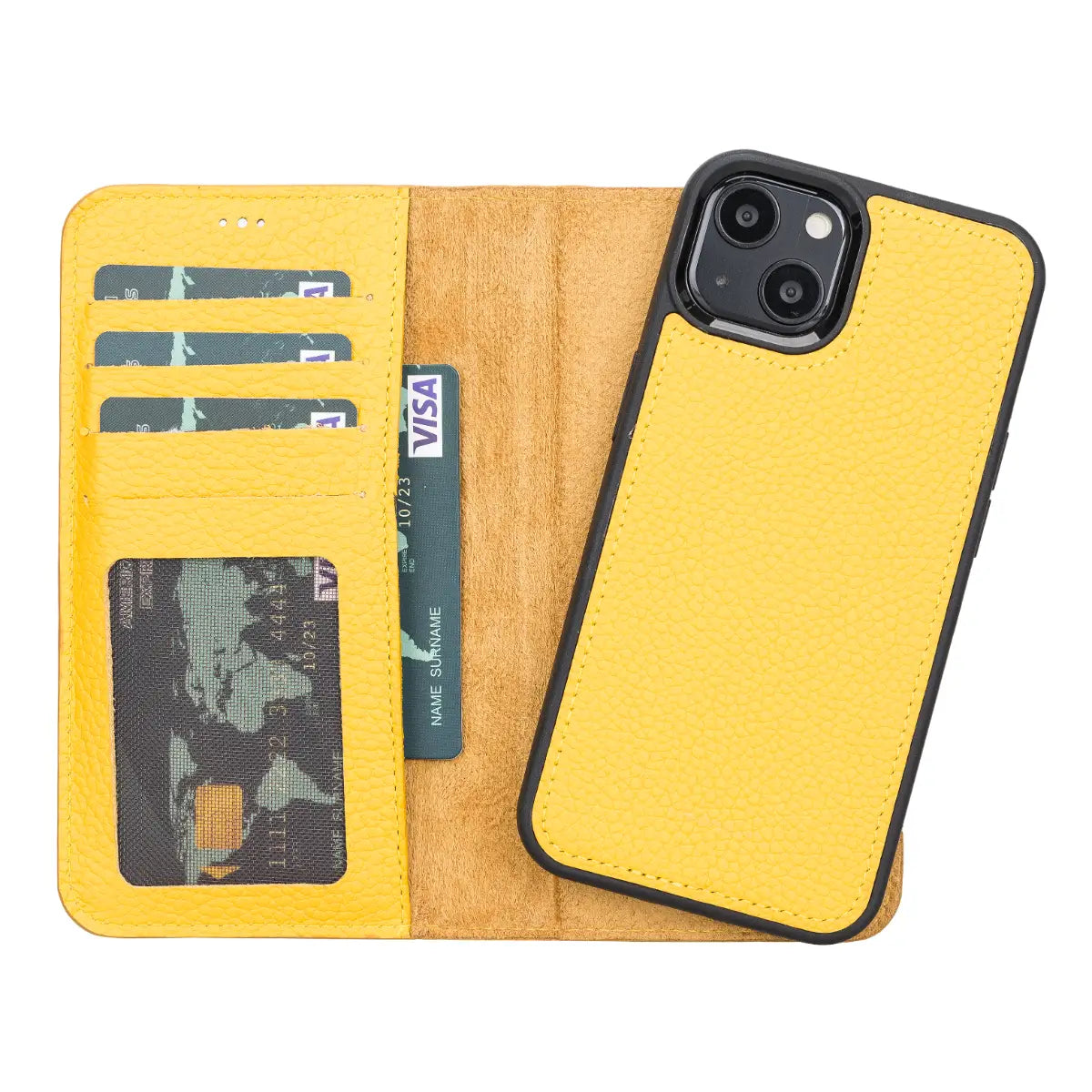 Premium Yellow Leather Wallet Case for iPhone 13 - Slim Protective Cover with Card Slots | Perfect for Everyday Use, Travel & Business (iPhone 13/6.1