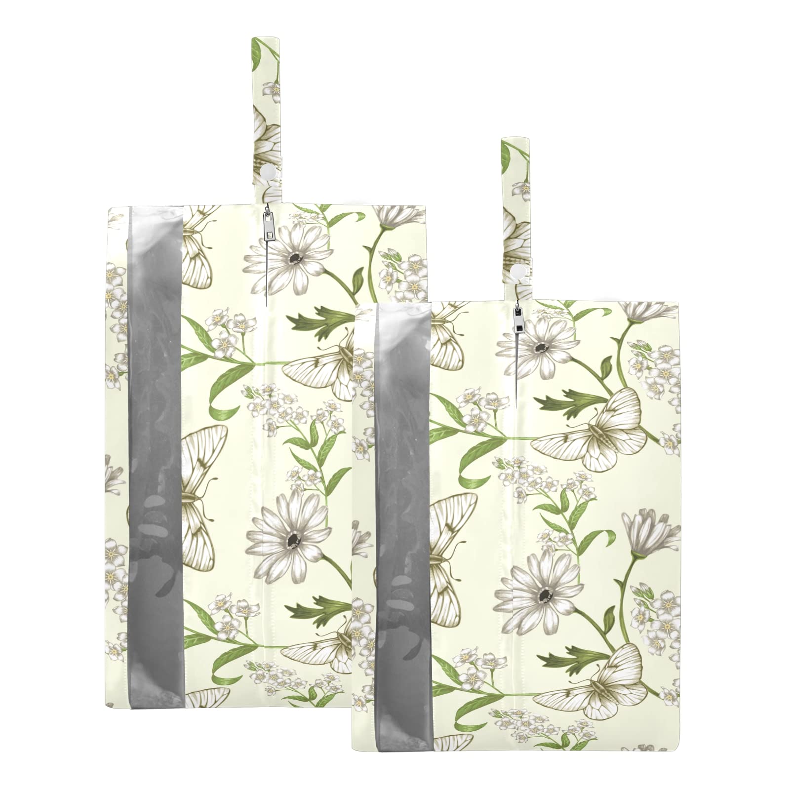 Waterproof Travel Shoe Bags with Zipper Closure - 2 Pack Shoe Packing Cubes for Organization & Storage (Butterfly & Floral Design) - Perfect for Air Travel, Gym Shoes & Luggage Organization