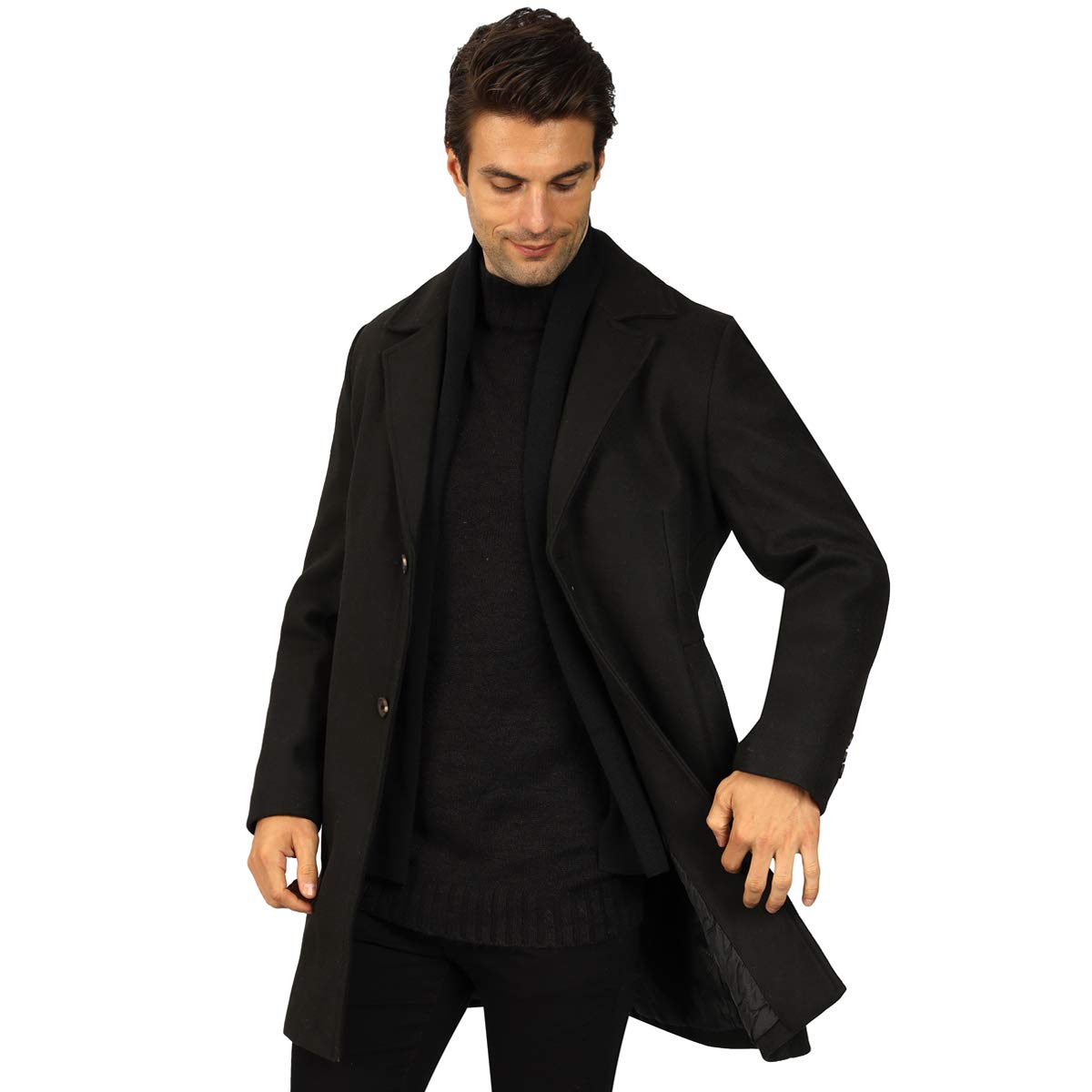 WULFUL Men's Slim Fit Wool Trench Coat - Warm Winter Overcoat for Business, Office & Formal Occasions