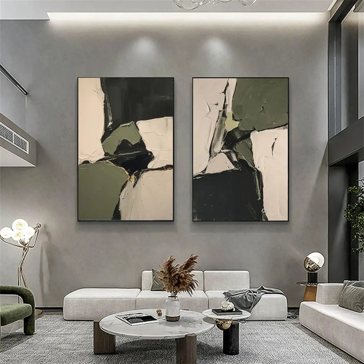 Abstract Blue and Green Wall Art Set of 2 Canvas Prints - Modern Home Decor for Living Room, Bedroom & Office #BG085