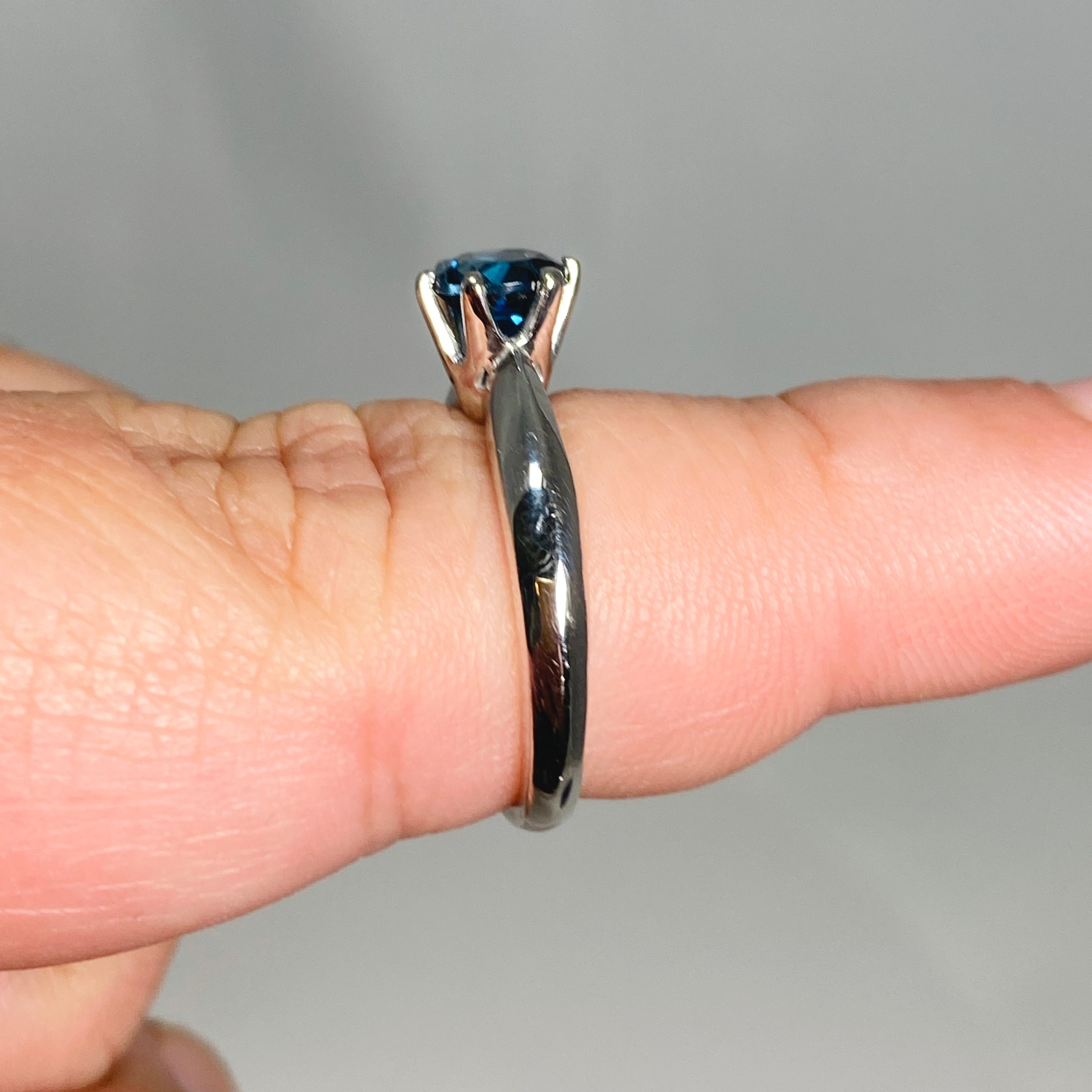London Blue Topaz Round Solitaire Faceted Ring - Size 7 - HRGJ 57 - Elegant Engagement & Wedding Jewelry for Women