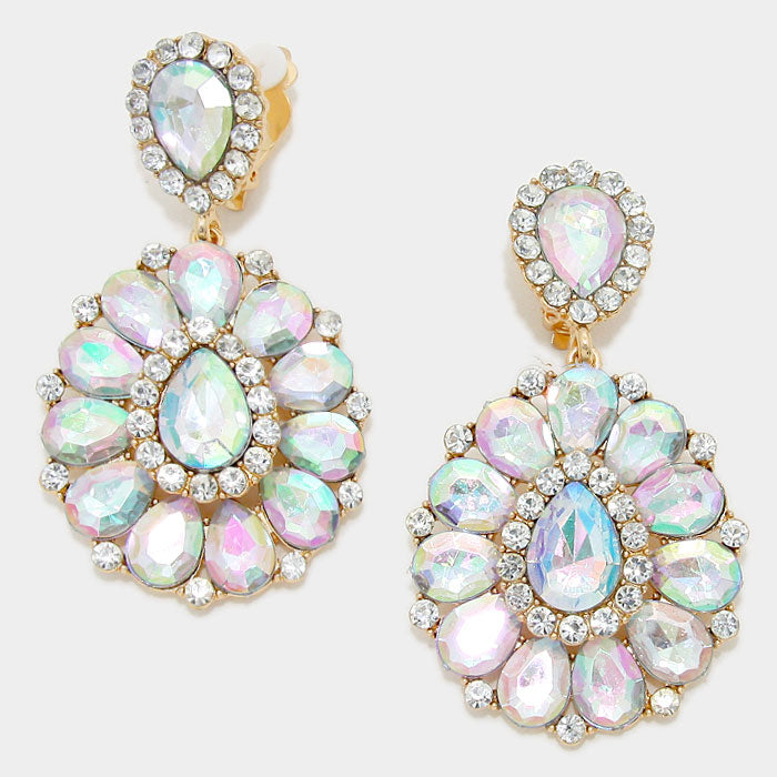 Gold AB Pageant Earrings with Clip-On Backs | Elegant Costume Jewelry for Prom, Pageants & Special Events | 287446