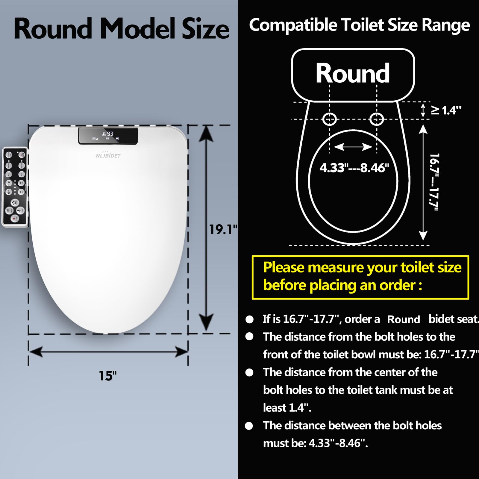 Premium Round Bidet Toilet Seat - Electronic Heated Smart Toilet Seat with Unlimited Warm Water & Air Dryer | Adjustable Temperature Control | Self-Cleaning Stainless Steel Nozzle | Side Panel Operation | Perfect for Modern Bathrooms & Elderly Comfort