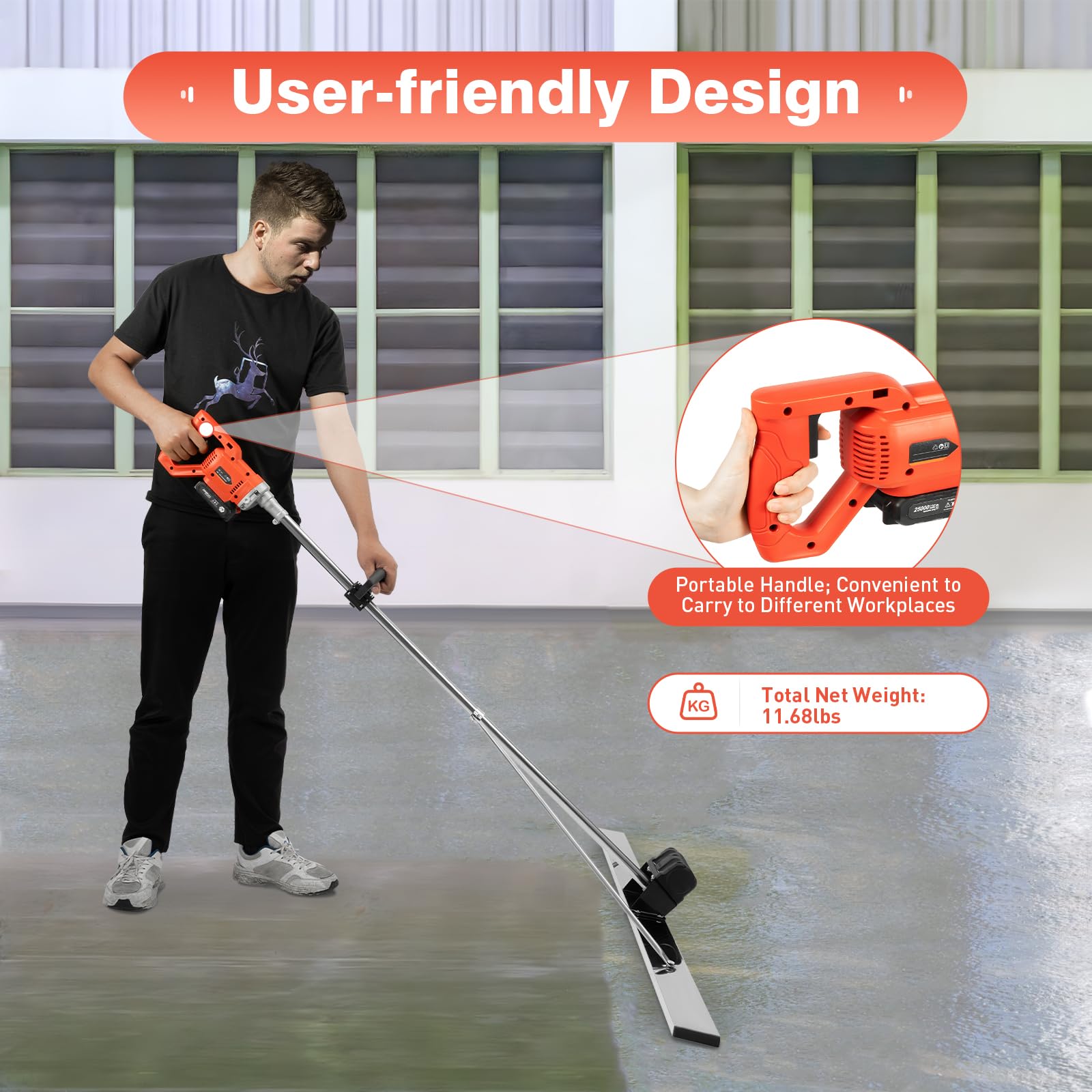 Cordless Electric Concrete Screed Vibratory Kit - Power Concrete Finishing Tool with Surface Leveling Tamper Ruler | Vibrating Cement Machine Head + Motor for Driveway, Patio & Floor Leveling
