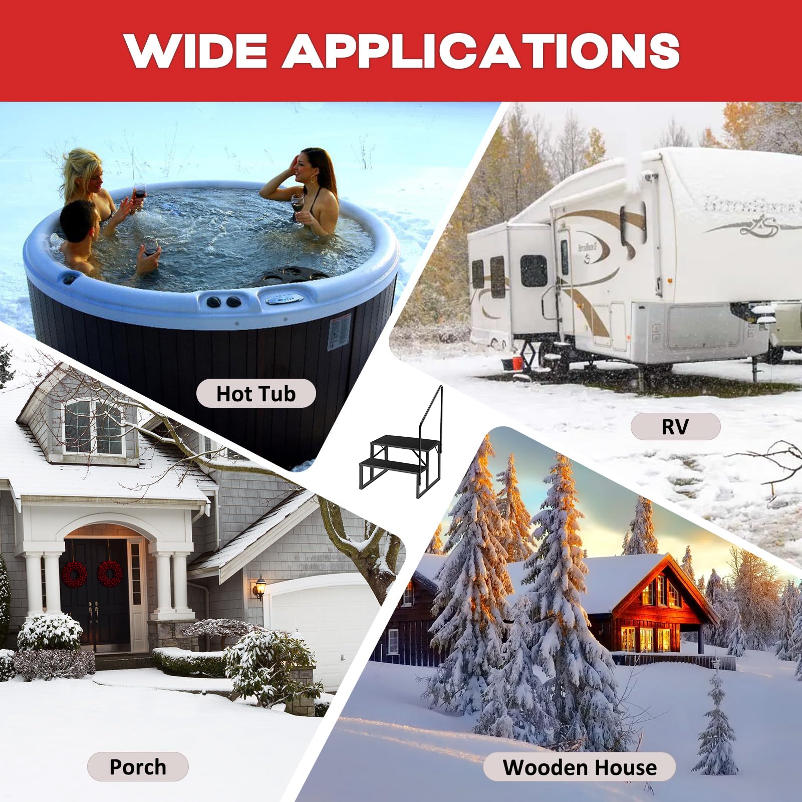 RV Steps with Handrail - 2 Step Anti-Slip Ladder 3.0 for Hot Tubs, Pools & Campers | Durable Outdoor Stairs for Safe Entry/Exit | Perfect for RV, Mobile Home & Above Ground Pool Safety