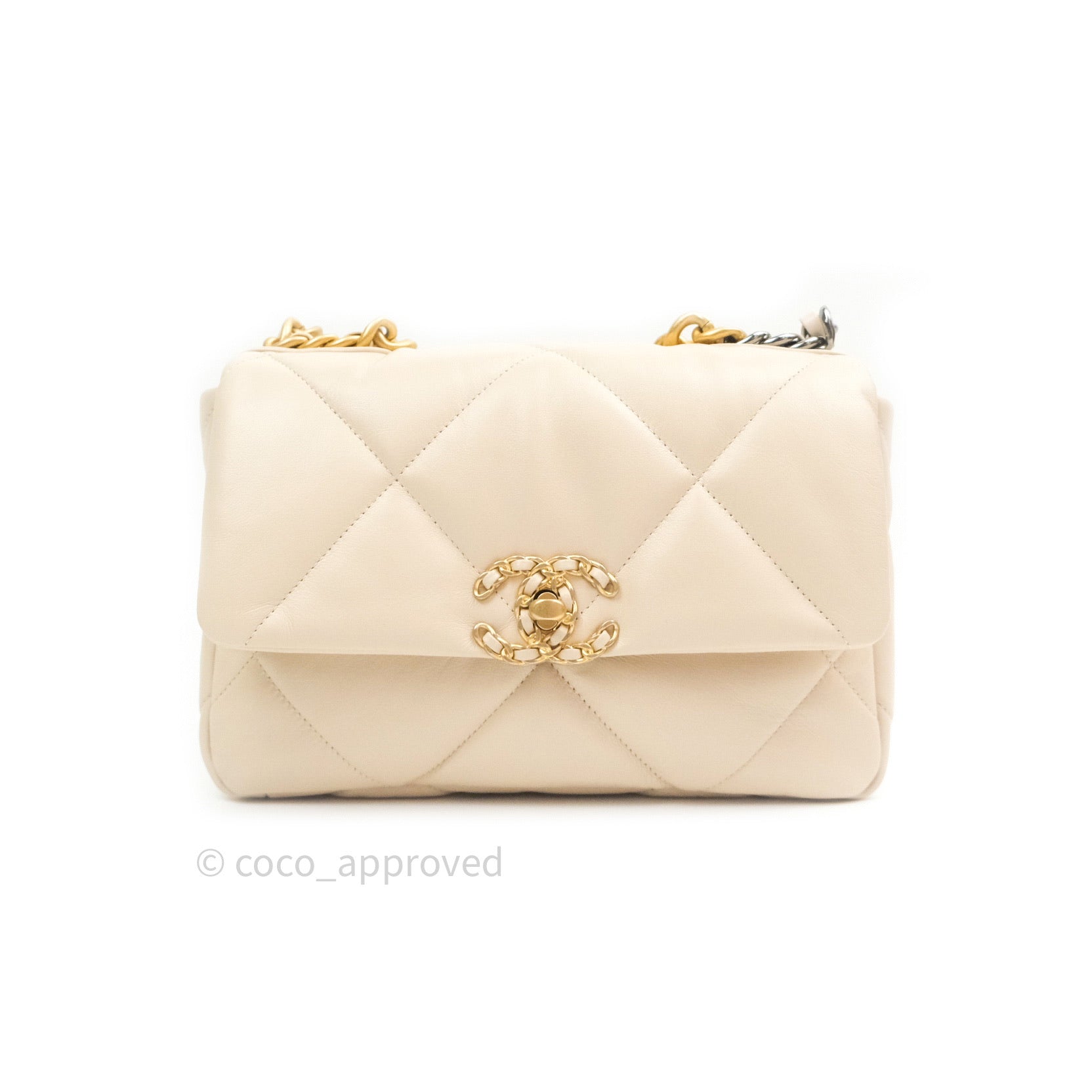 Chanel 19 Small Beige Goatskin Leather Bag with Mixed Gold & Silver Hardware - Luxury Shoulder Bag for Women, Perfect for Work, Date Night & Special Occasions