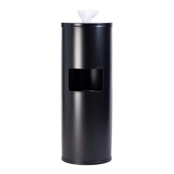 Waste Wise Black Stainless Steel Floor Stand Wipe Dispenser with Built-in Trash Can - Heavy Duty Roll Paper Towel Holder for Gyms, Schools, Daycares & Commercial Facilities | Ideal for Sanitation Stations, Restroom Hygiene & High-Traffic Areas