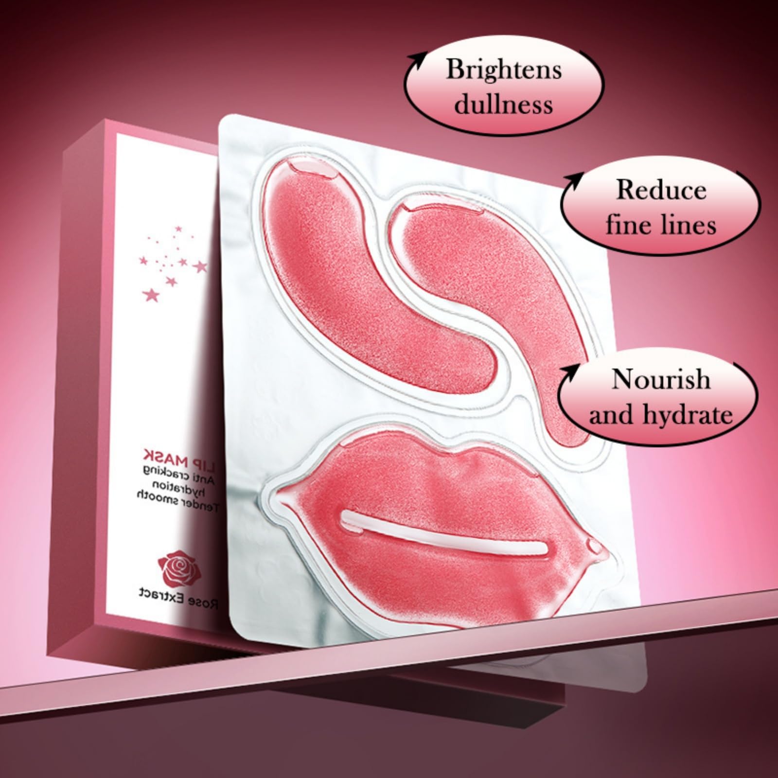 SADOER Rose Eye Mask and Lip Mask Set with Rose Extract - 30 Pairs (60 Pieces) 80g - Deep Nourishing & Moisturizing for Dark Circles & Dry Lips - Perfect for Night Care, Travel & Spa Days