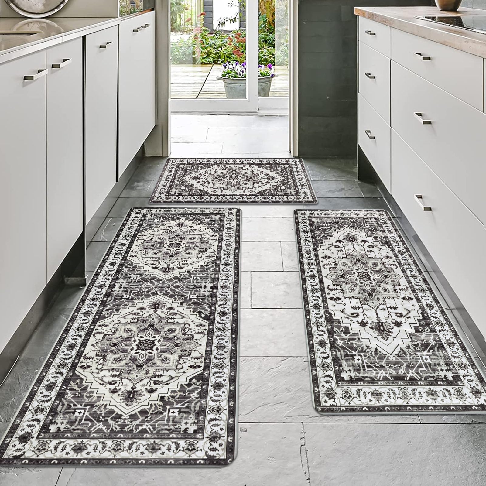 3-Piece Anti-Fatigue Kitchen Rug Set - Non-Slip Waterproof Cushioned Floor Mats for Comfortable Standing - Perfect for Home Kitchen, Office, Sink & Laundry Areas