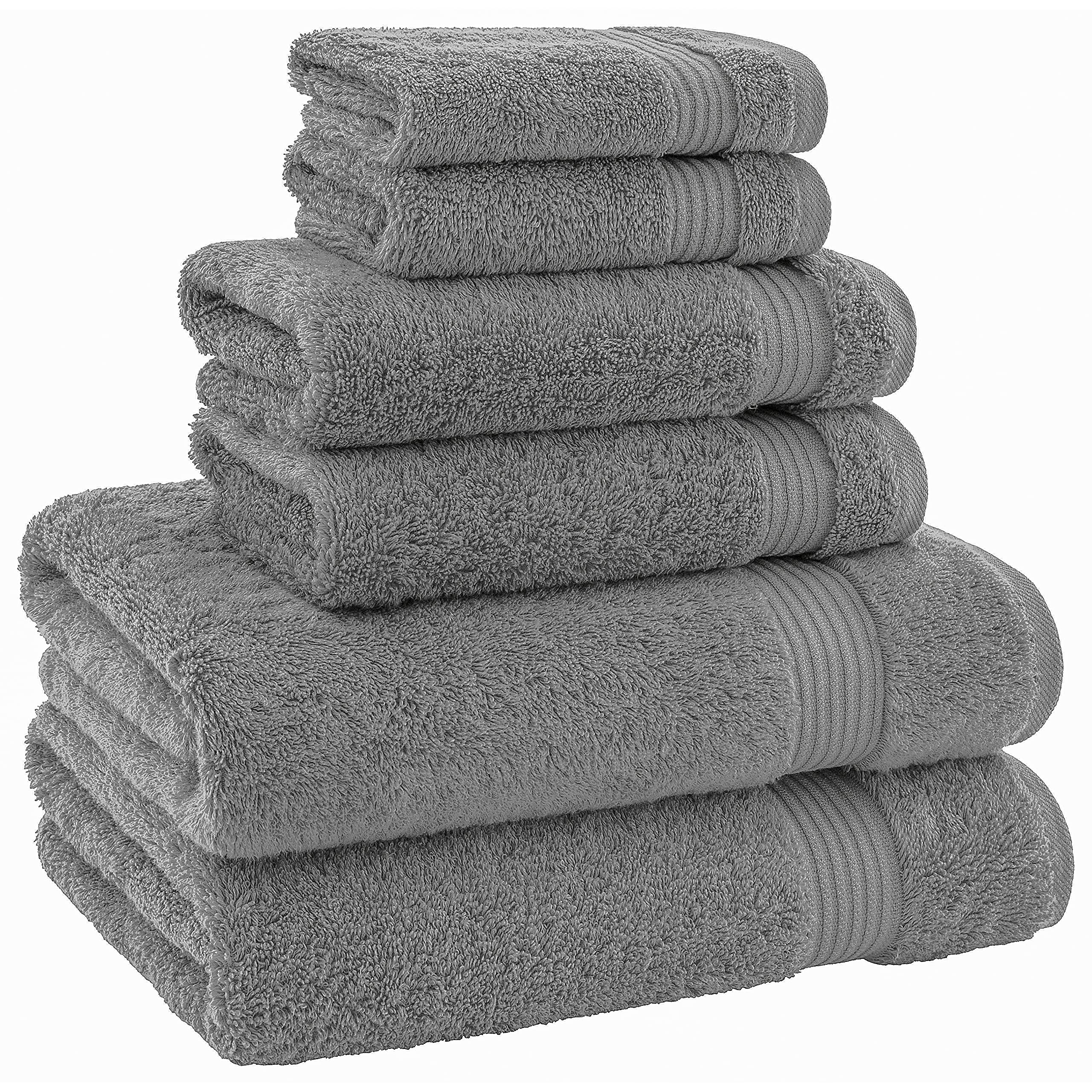 Premium 6-Piece Turkish Cotton Bath Towel Set - 100% Ultra Soft & Absorbent - 2 Bath Towels, 2 Hand Towels, 2 Washcloths - Dark Gray - Luxury Spa & Bathroom Essentials for Home & Hotel Use