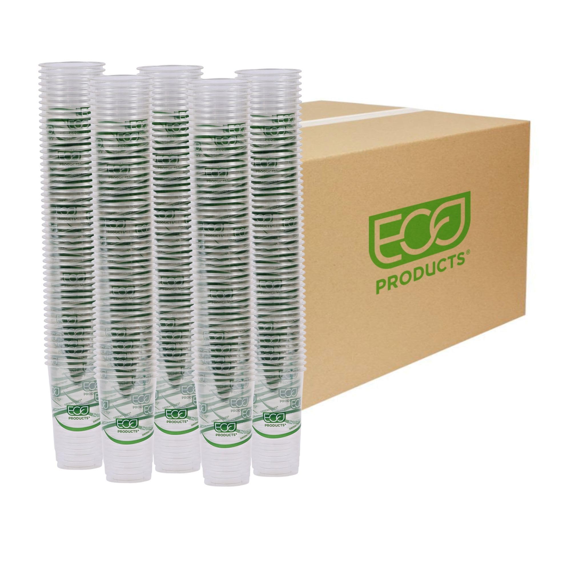 ECO PRODUCTS GreenStripe 24oz Compostable PLA Cold Drink Cups - 1000 Count Case | BPI Certified, Plant-Based Disposable Cups for Iced Coffee, Smoothies, Parties & Events | ASTM D6400 Compliant Eco-Friendly Tableware