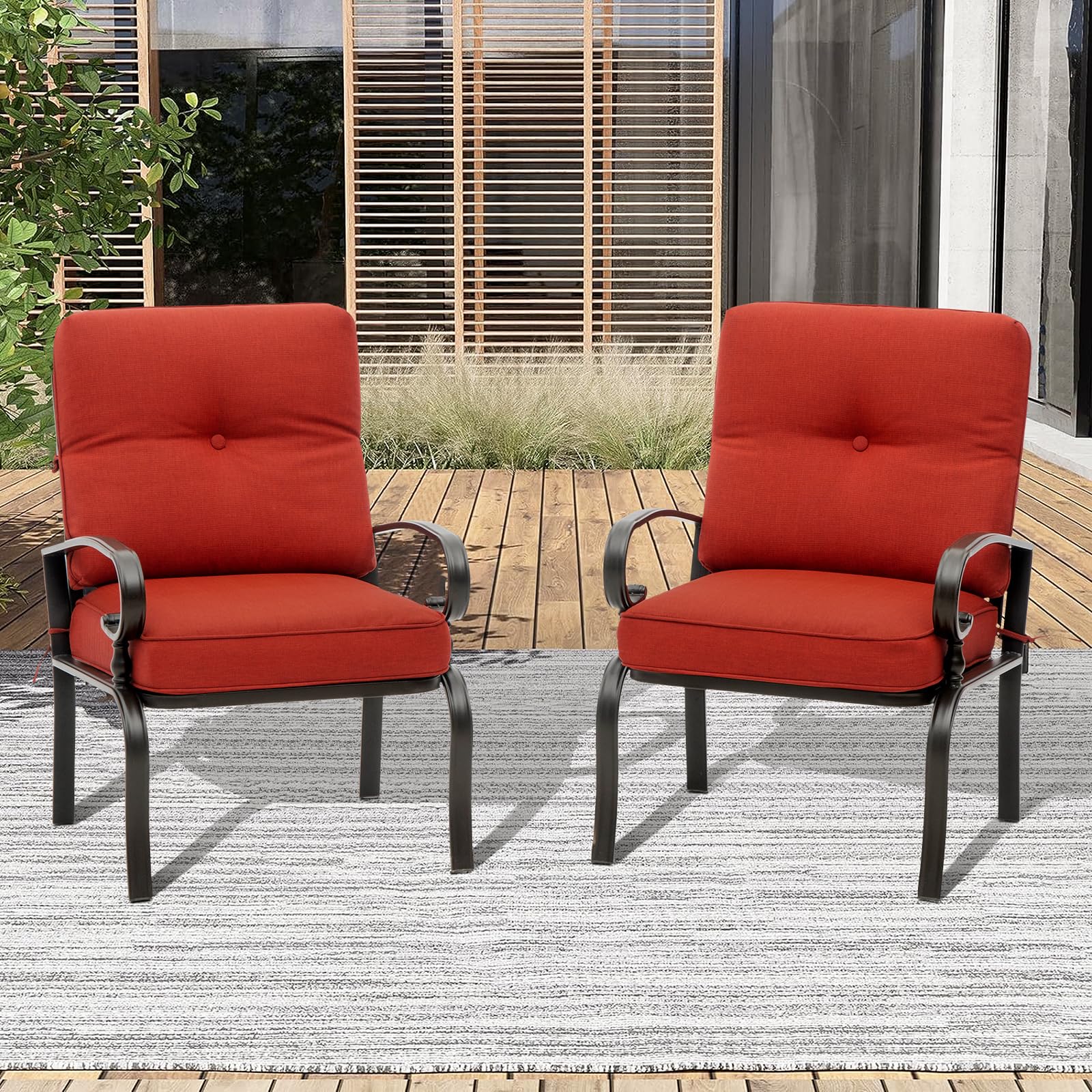 2-Piece Outdoor Patio Bistro Chair Set - All-Weather Metal Garden Dining Furniture (Red) - Perfect for Backyard, Balcony, Poolside & Cafe Seating