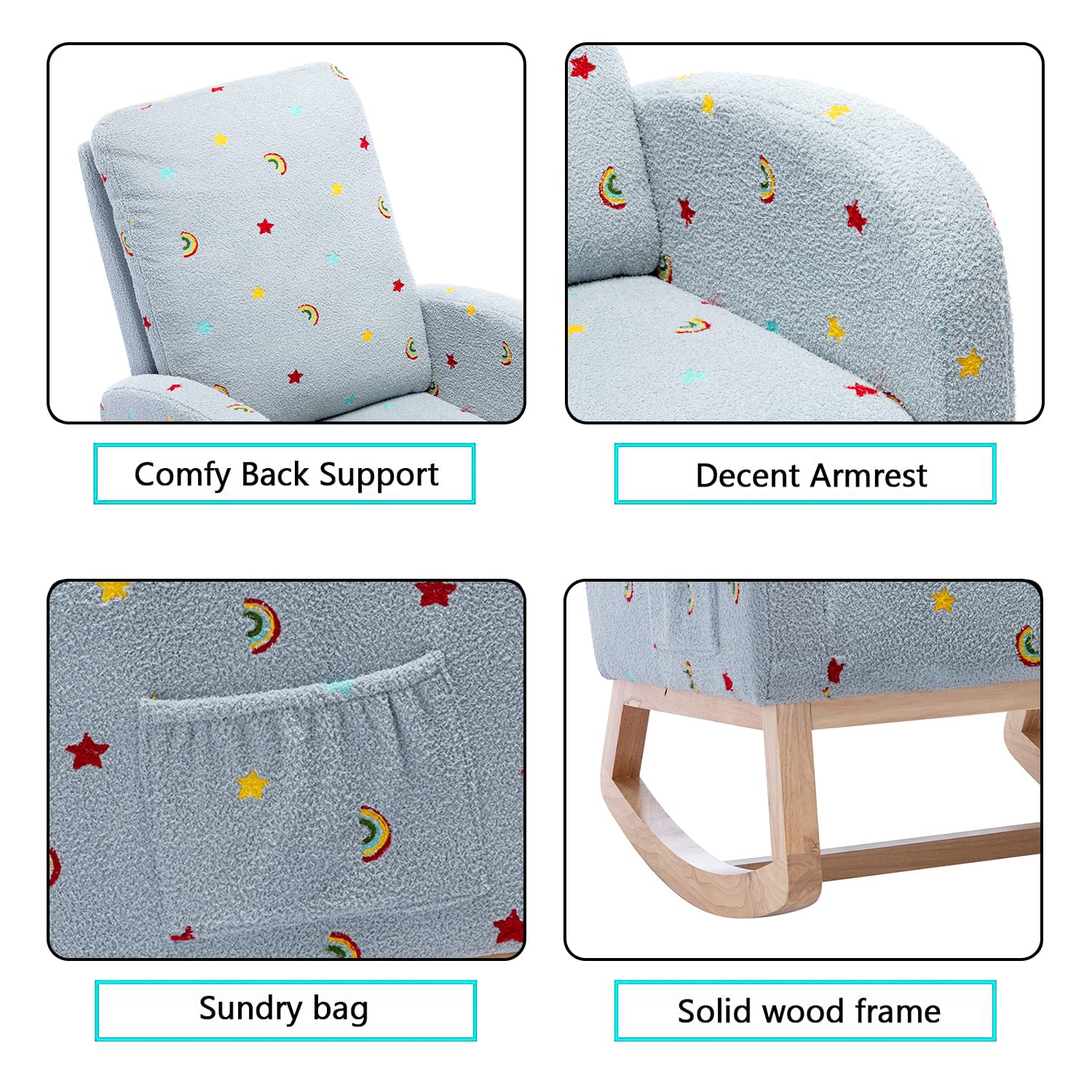 Modern Upholstered Nursery Rocking Chair - Comfortable High Back Wooden Glider Rocker for Adults & Kids - Perfect for Nursery, Bedroom, Living Room & Relaxation