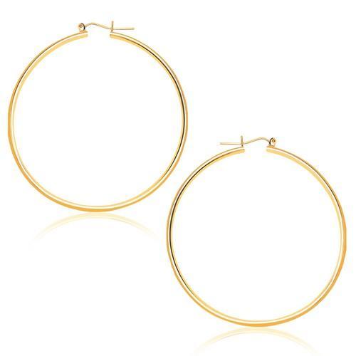 14K Yellow Gold Polished Hoop Earrings - 45mm Round Huggie Earrings for Women, Dainty Everyday Jewelry Gift for Her | Perfect for Work, Date Night & Special Occasions