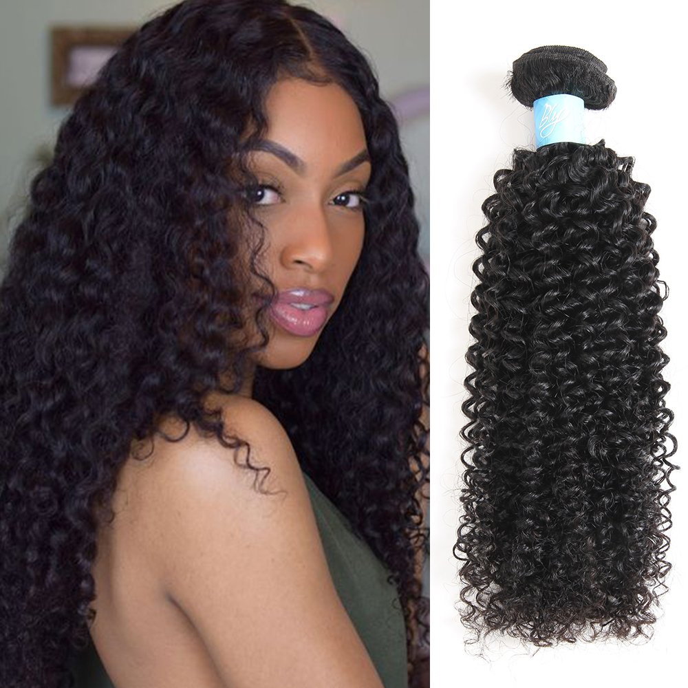 BLY 7A Mongolian Kinky Curly Human Hair Bundles 16/18/20 Inch Unprocessed Virgin Hair Weft Extensions for Black Women - Natural Color - Perfect for Protective Styles, Braids, and Weaves