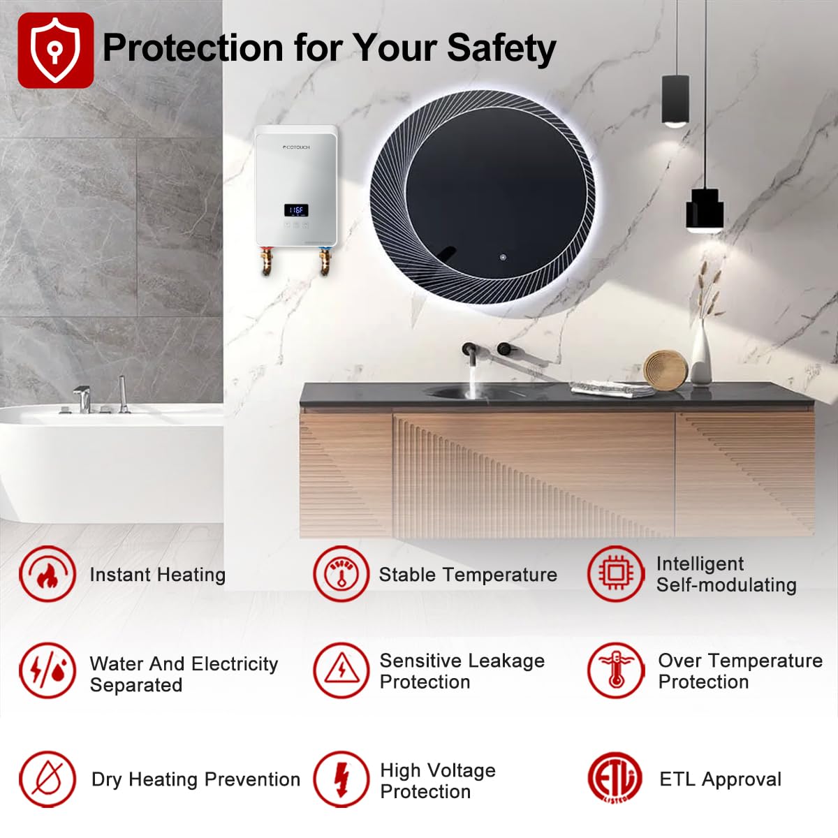ECOTOUCH 5.5KW 240V Electric Tankless Water Heater - Instant On-Demand Hot Water for Sink, Bathroom & Kitchen - Overheating Protection, Compact & Energy Efficient (Silver) - Perfect for Small Homes, Apartments & RVs