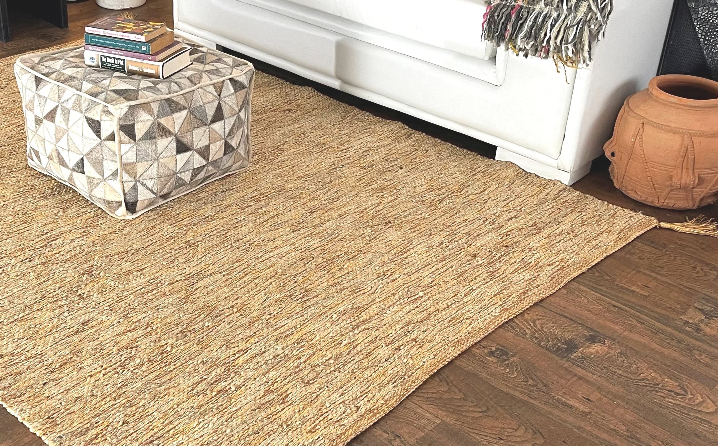 Handmade Saona Hemp & Cotton Natural Fiber Rug - Easy Maintenance 5' x 7' Living Room, Bedroom & Family Room Floor Decor | Eco-Friendly Home Accent for Cozy Spaces