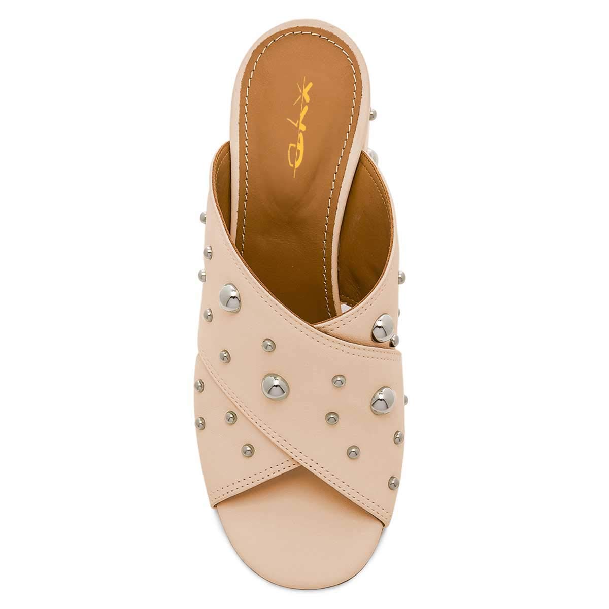 XYD Women's Fashion Rivet Studded Chunky High Heel Peep Toe Slide Sandals - Summer Mules Shoes for Parties, Weddings & Beach Vacations
