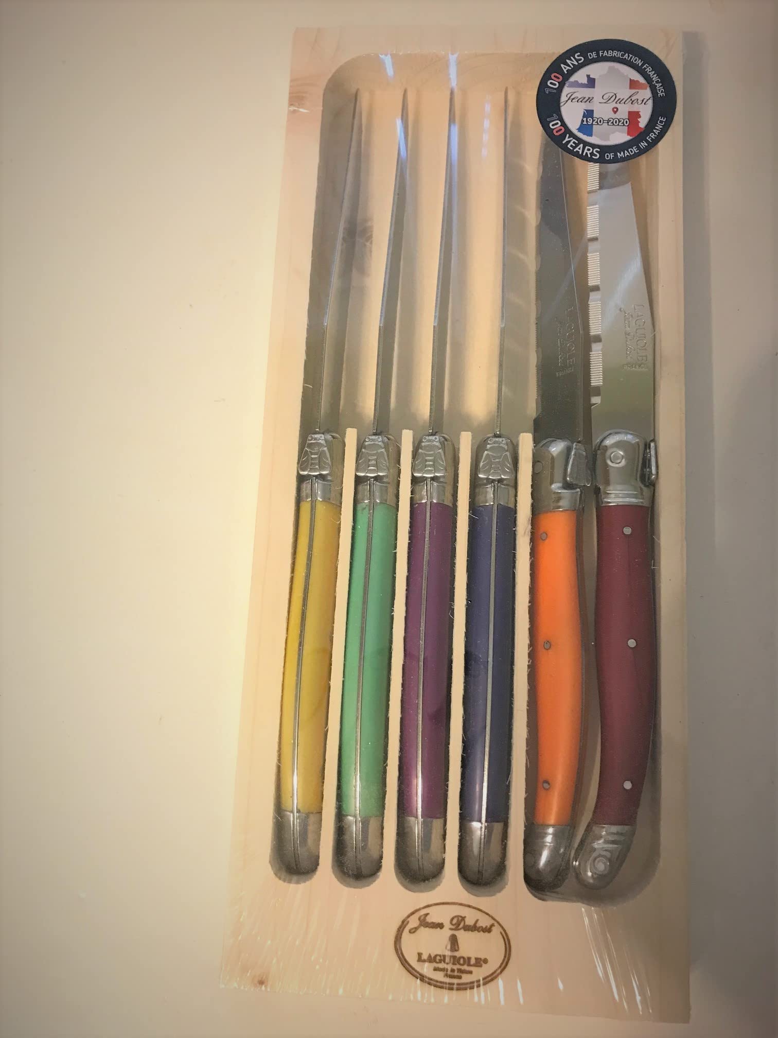 Premium 6-Piece Steak Knife Set - Stainless Steel Serrated Blades with Vibrant Color Handles - Perfect for Steak Dinners, BBQs, and Kitchen Gifting