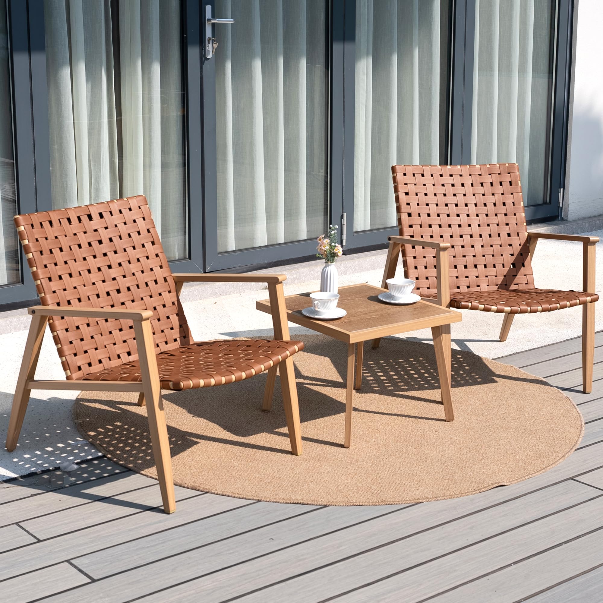 3 Piece Patio Bistro Set - Outdoor Wicker Conversation Chairs with Glass Top Coffee Table - Weather-Resistant Patio Furniture for Porch, Backyard, Balcony, Park, Deck & Poolside - Perfect for Relaxing, Entertaining & Outdoor Dining