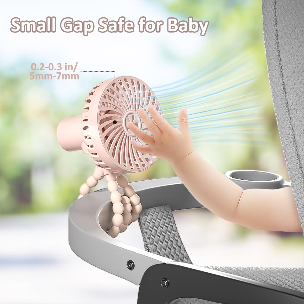 3-Speed USB Rechargeable Stroller Fan - Safe Battery-Powered Clip-On Mini Fan with Tripod for Baby Strollers, Travel, Treadmills & Cribs - Portable Handheld Cooling Fan (Pink) | Perfect for Outdoor Walks, Gym Workouts & Nursery Comfort
