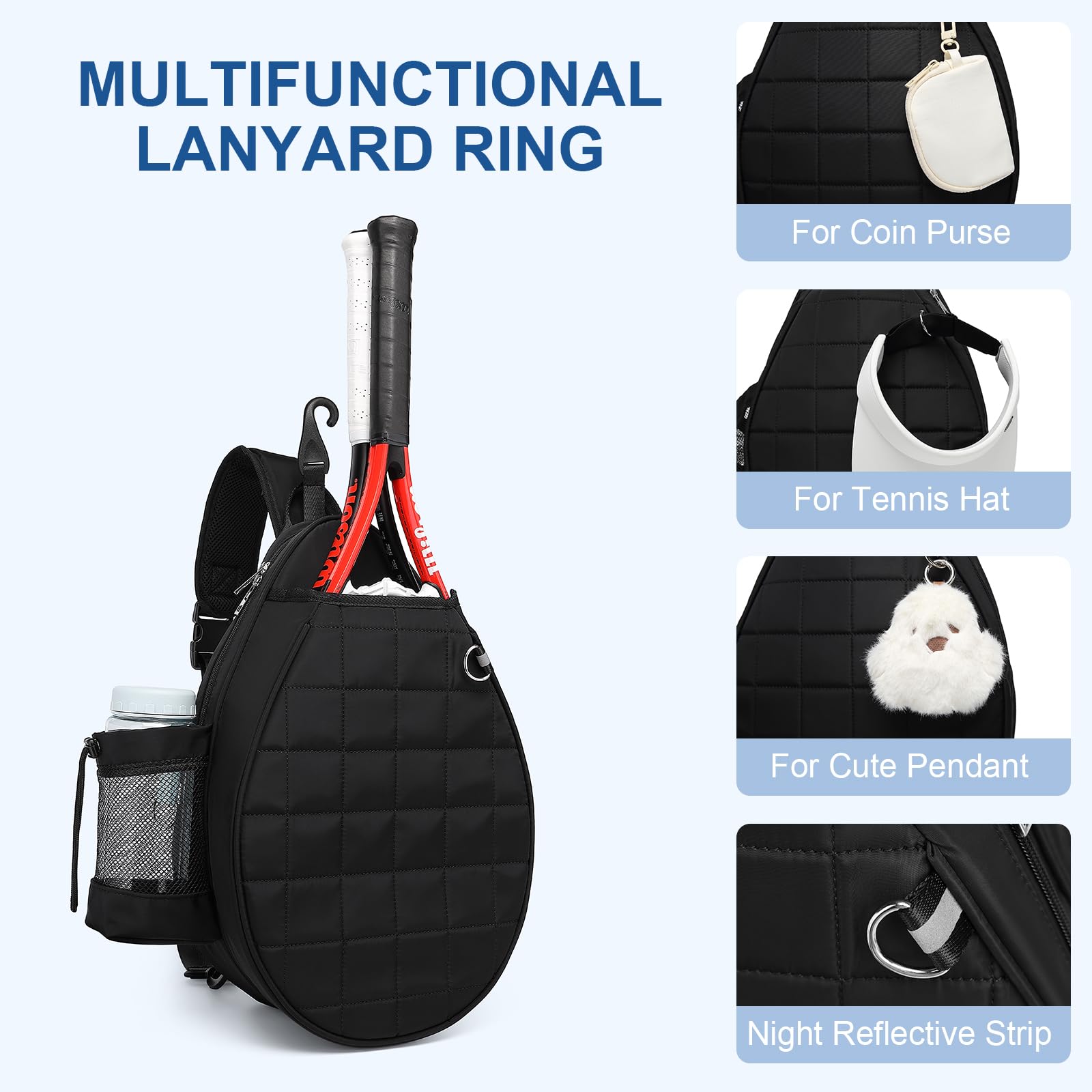 Premium Tennis Backpack for Women & Men - Holds 2 Rackets, Waterproof Pickleball Bag with Quilted Design & Safety Pocket - Ideal for Tennis, Pickleball & Gym Use