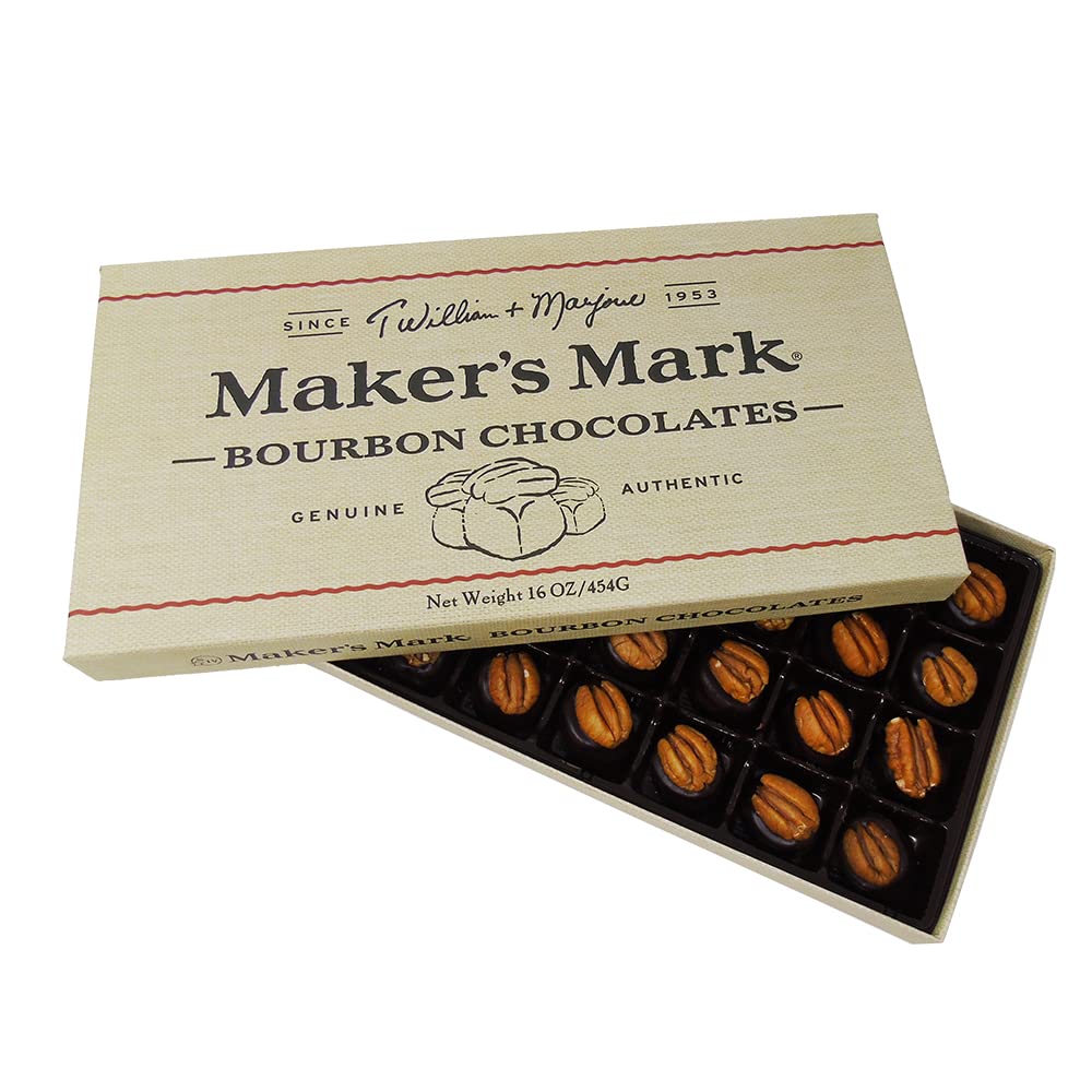 32-Piece Maker’s Mark Gourmet Bourbon Balls Gift Box (16 oz) - Premium Chocolate Covered Whiskey Treats for Holidays, Parties & Corporate Gifting