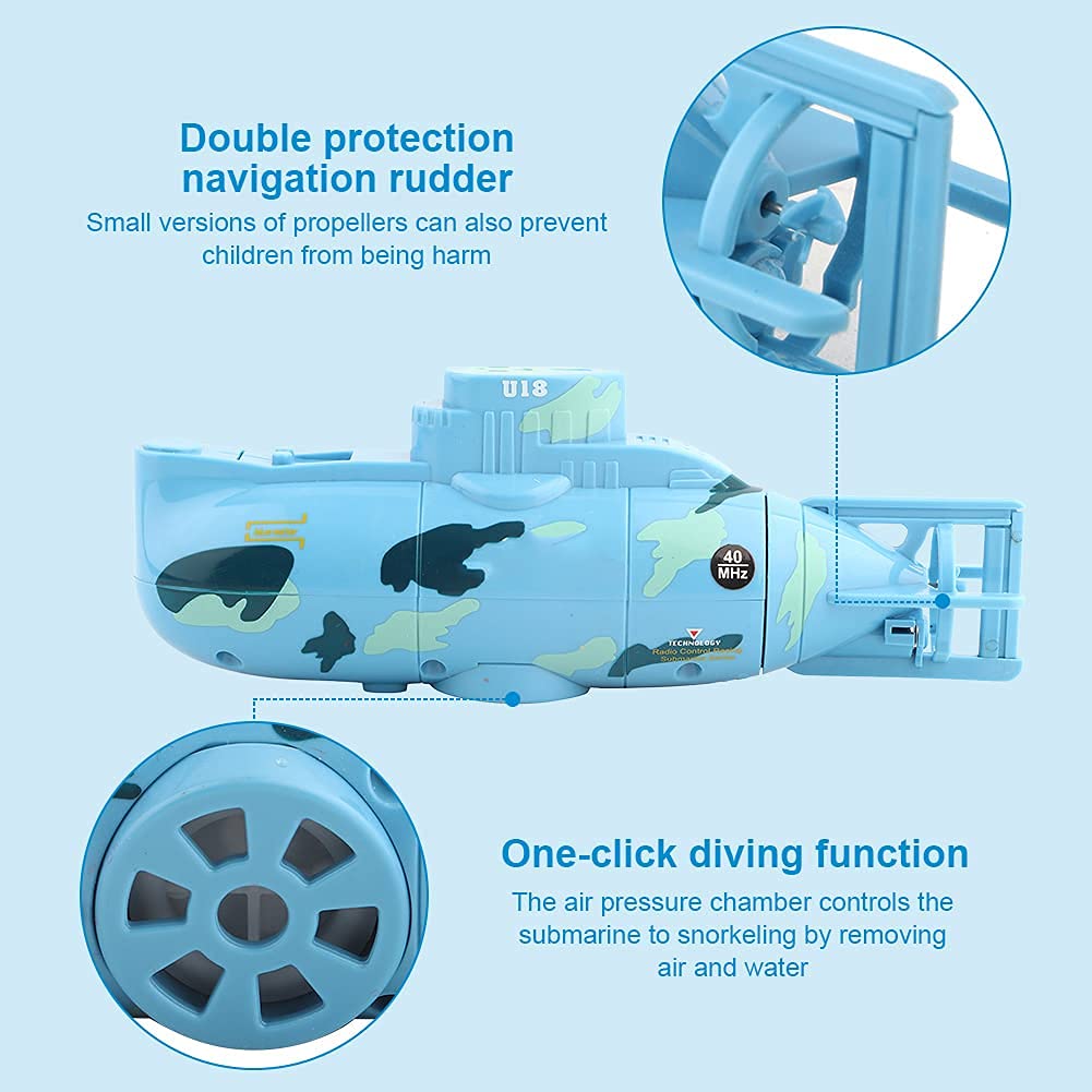 Rechargeable RC Submarine Toy - Remote Control Diving Boat for Kids & Adults, Blue - Perfect for Pool, Bathtub & Outdoor Water Play