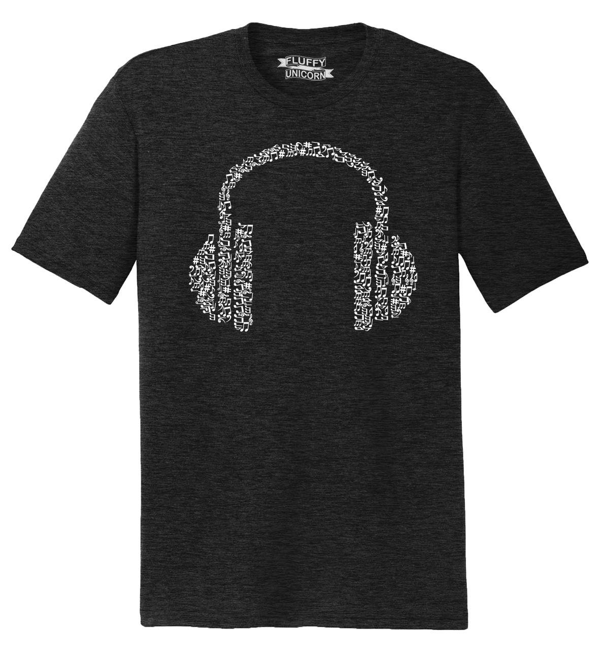 Funny Music Notes Headphones Graphic T-Shirt for Men - Soft Tri-Blend Tee - Perfect for Concerts, Gifts & Casual Wear