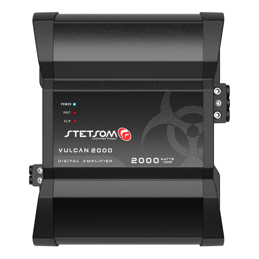 Stetsom Vulcan 2000 1 Ohm Car Amplifier - 2000W RMS Mono Full Range Power, 1Ω Stable HD Audio with Crossover & Bass Boost | Perfect for Car Stereo, Subwoofer & Speaker Systems | Enhanced with Smart Cooling Technology for Long Drives & Bass-Heavy Music