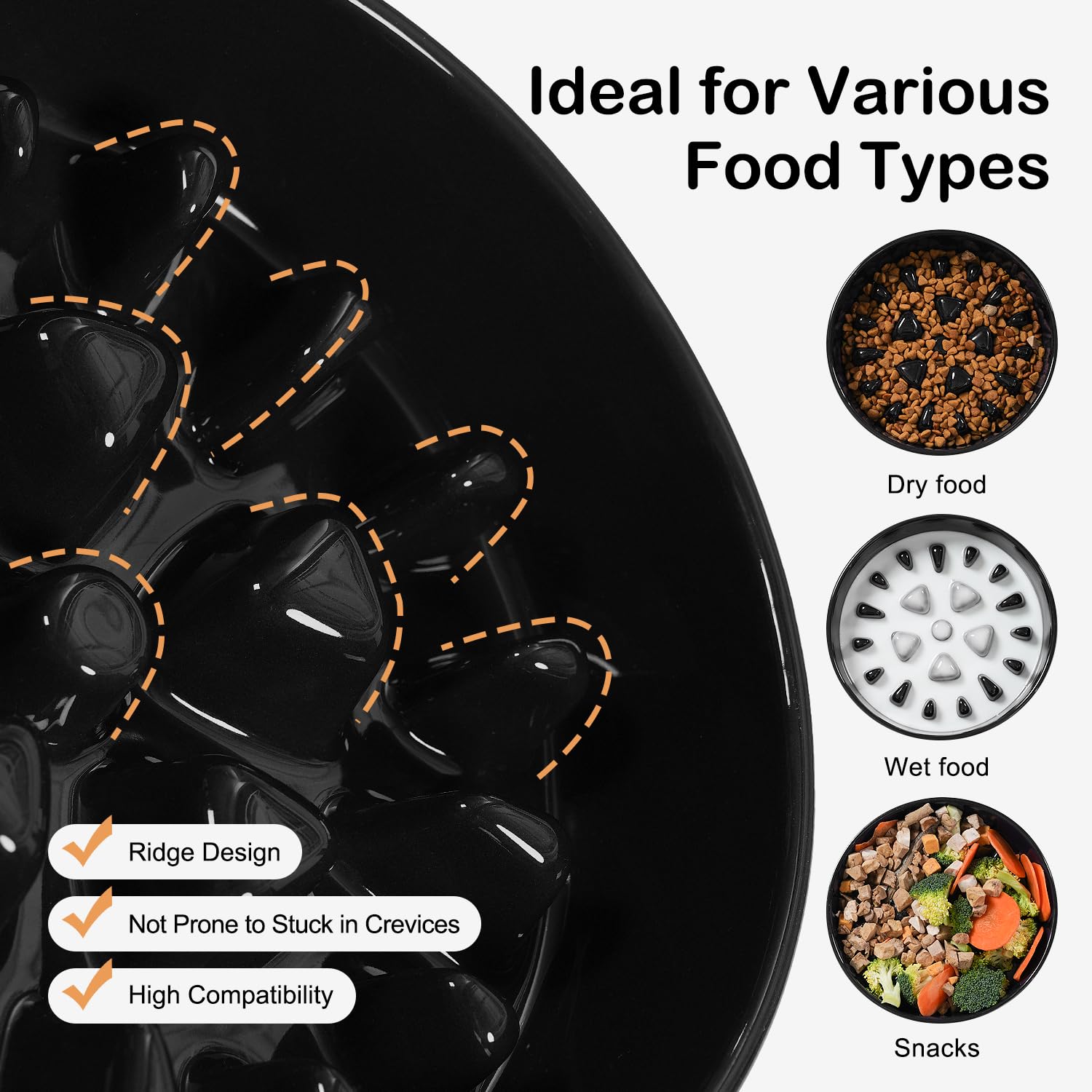 Sted Ceramic Slow Feeder Dog Bowl for Medium & Large Breeds - Non-Slip Silicone Base Puzzle Feeder - Helps Slow Down Fast Eaters & Prevent Bloat - Perfect for Mealtime Enrichment & Portion Control (Maze Black)