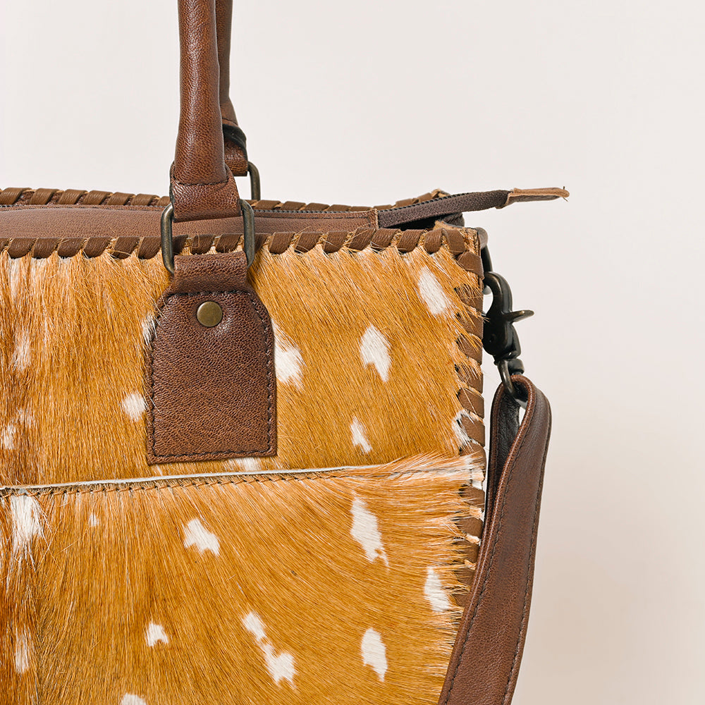 American Darling Genuine Leather Women's Western Handbag Purse with Hair-On Trim - Perfect for Cowgirl Style, Rodeo Events & Country Fashion Accessories