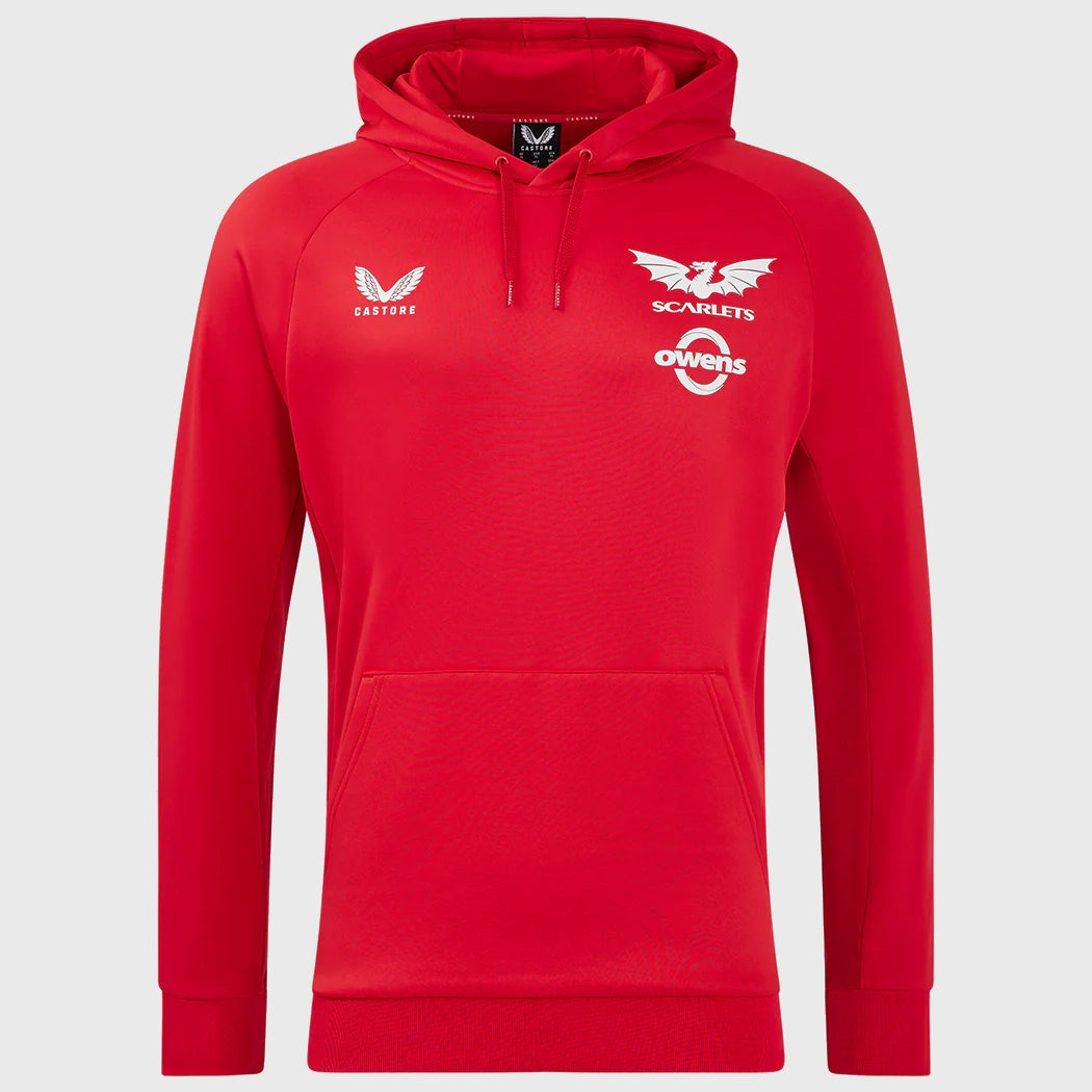 Castore Scarlets Rugby Hoody - Men's Red Pullover Hoodie for Rugby Fans | Warm & Comfortable for Training, Matches & Casual Wear