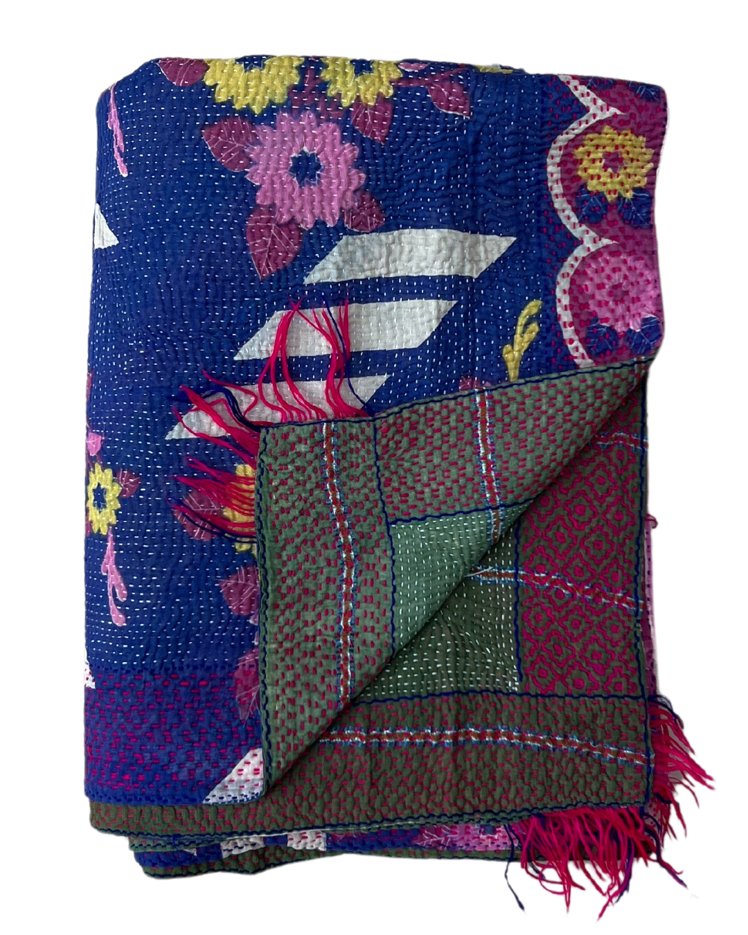 Lightweight Kantha Quilt No. 639 - Handmade Cotton Throw Blanket for Bed, Sofa & Travel - Perfect for Cozy Nights, Home Decor & Gifts