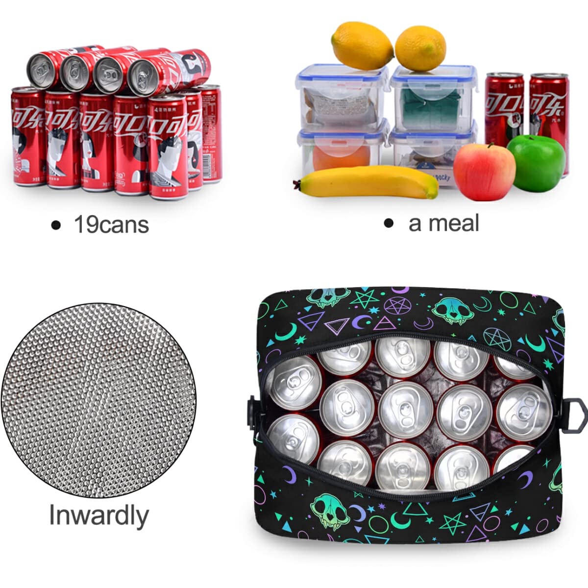 Insulated Lunch Bag with Magic Skulls Design - Reusable Leakproof Cooler Tote for Women & Men - Perfect for Work, School, Picnics & Outdoor Activities