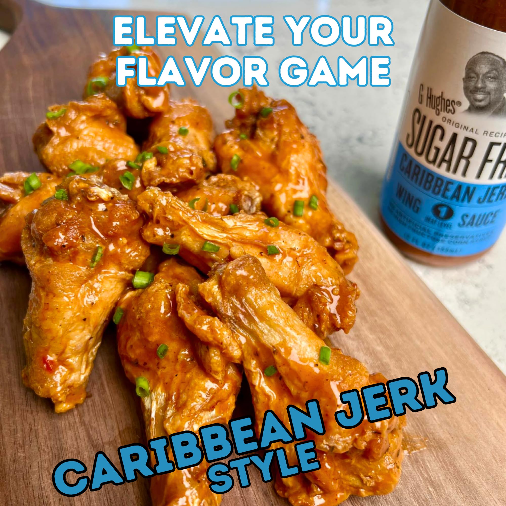 G Hughes Sugar Free Caribbean Jerk Wing Sauce - Gluten Free Jerk Marinade & BBQ Sauce for Grilling, Chicken Wings, Ribs - 12 Oz (3 Pack)